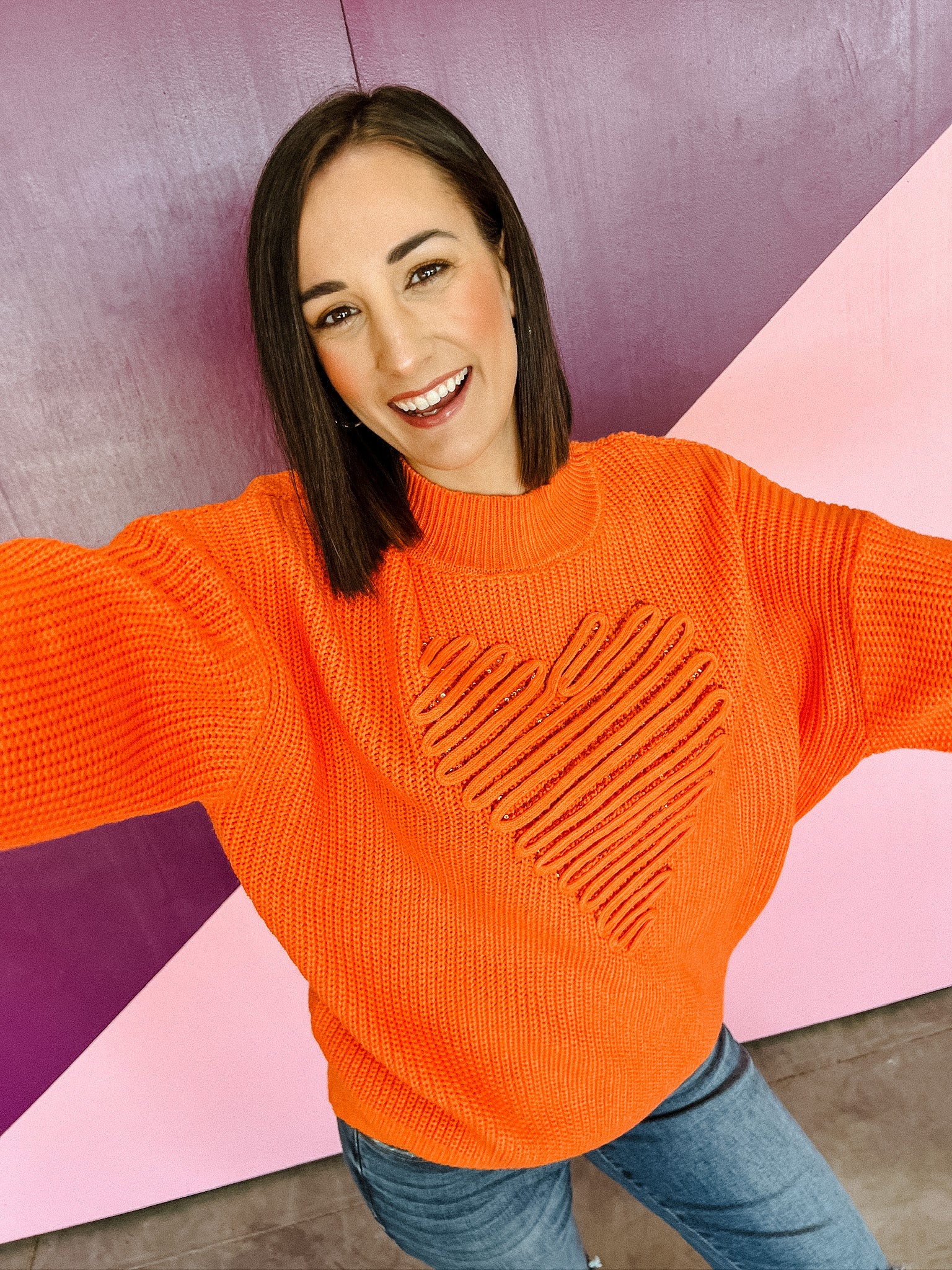Megan Heart Sequin Sweater - Orange