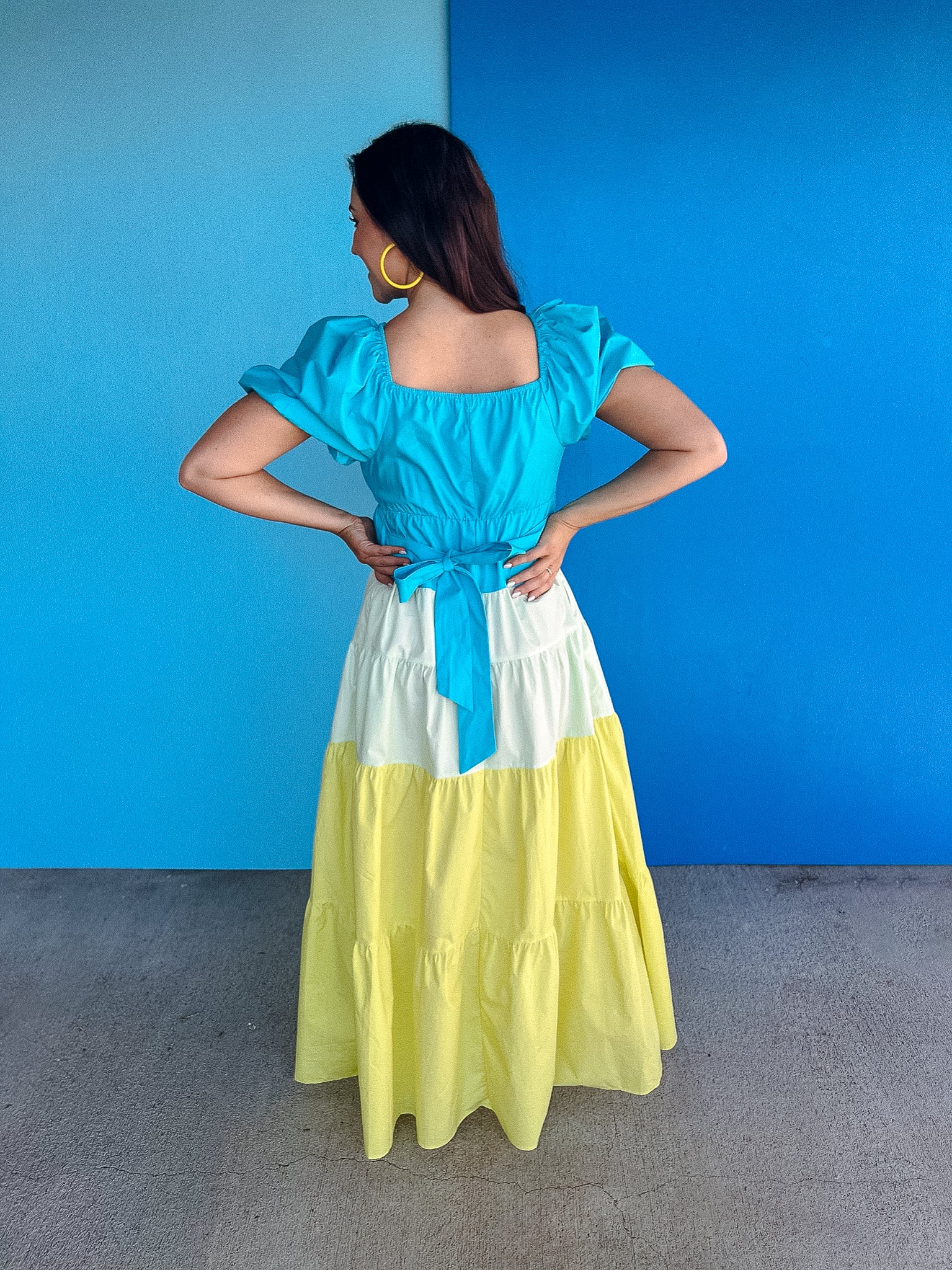 Briar Colorblock Dress - Aqua + Light Mint + Neon Canary