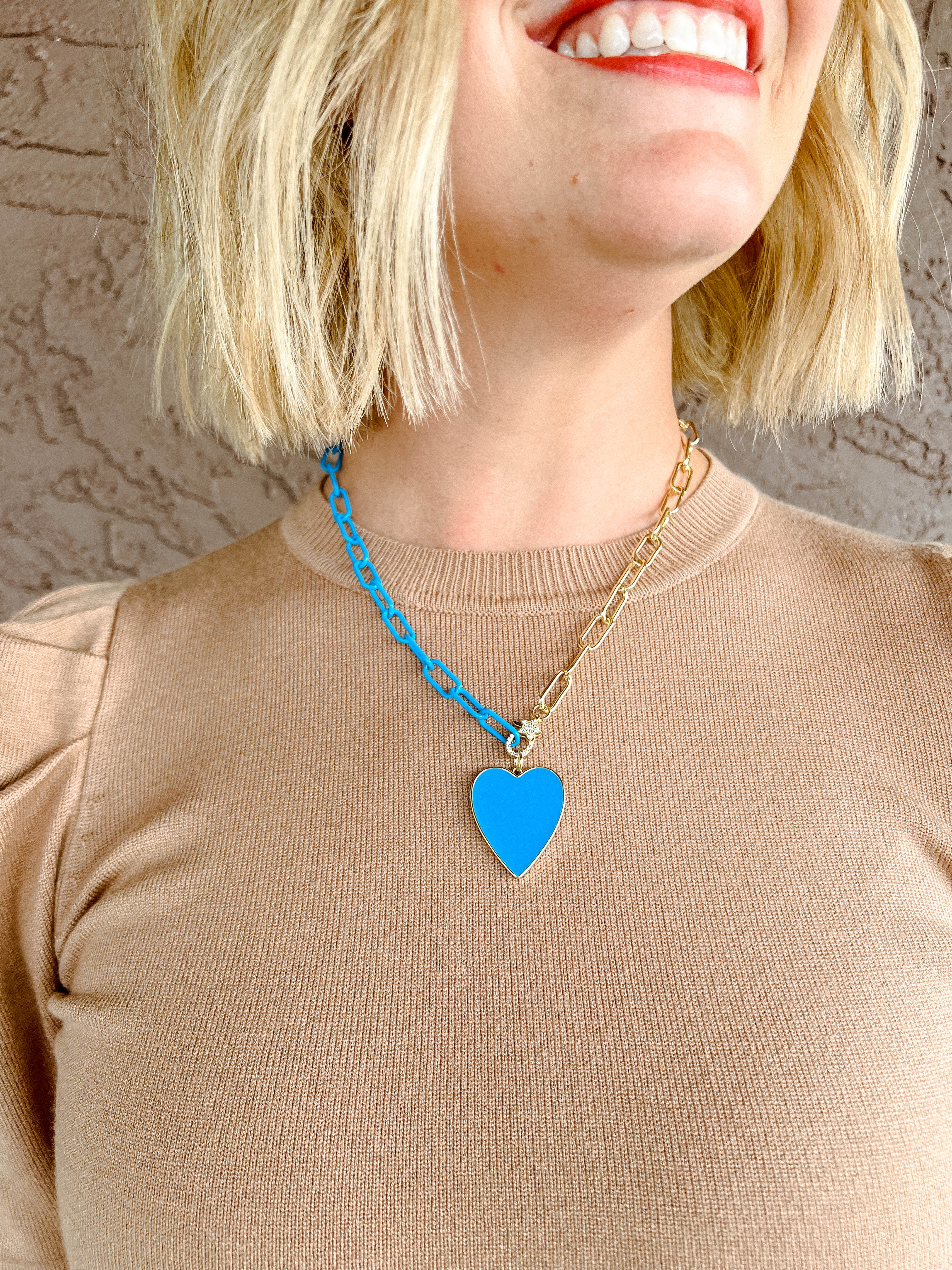 [Treasure Jewels] Shannon Blue Heart Chain Necklace - Turquoise Blue
