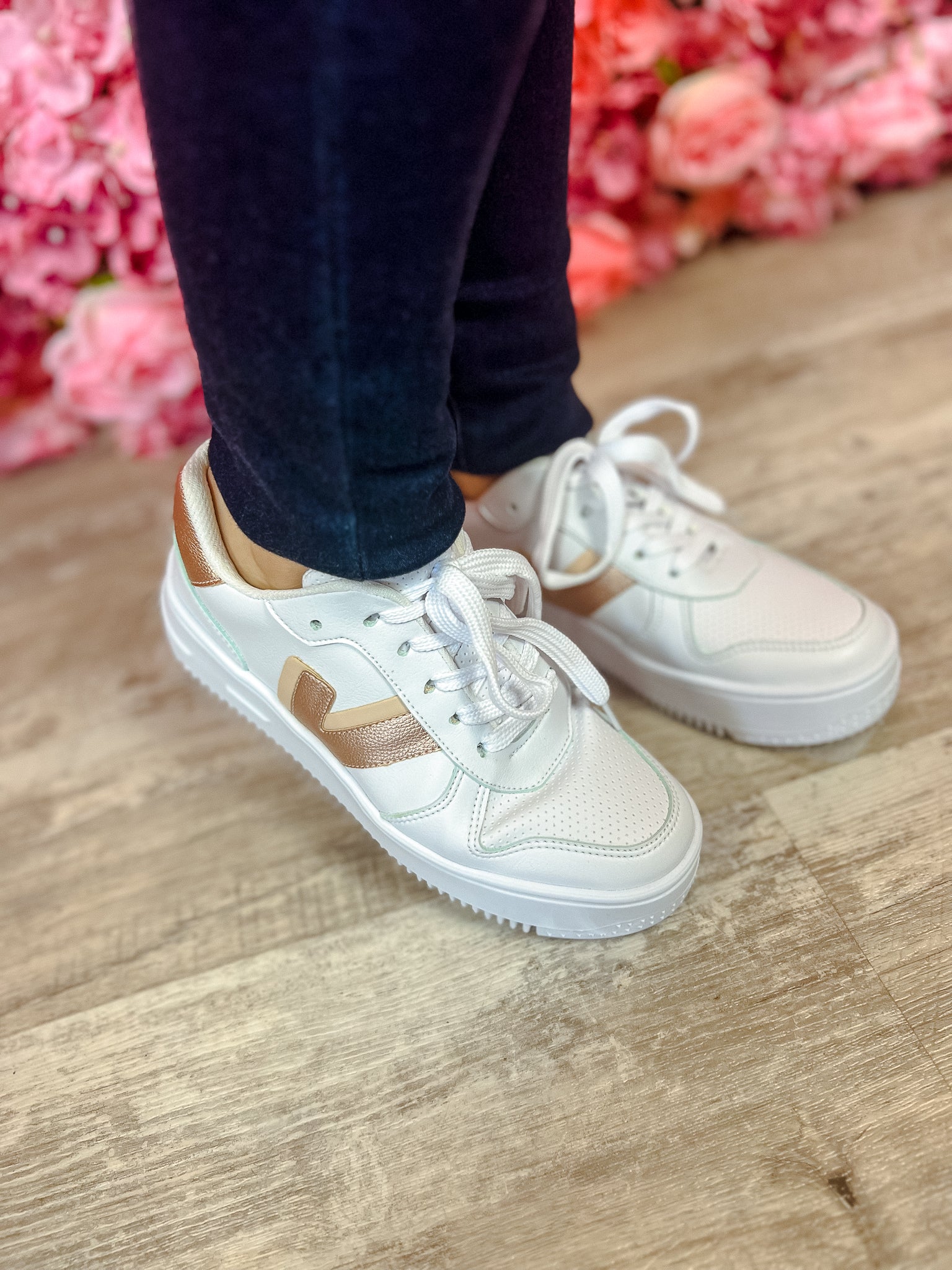 Rina Lace-Up Sneakers - Rose Gold