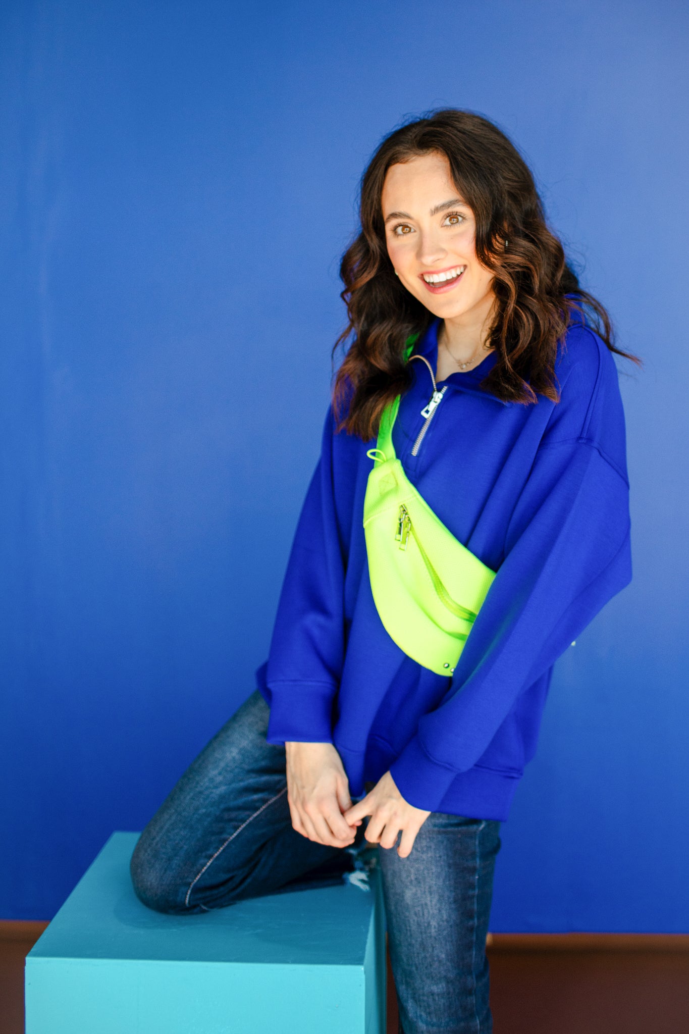 [Ellevate Basics] Adela Lightweight Scuba Tunic Pullover - Royal Blue