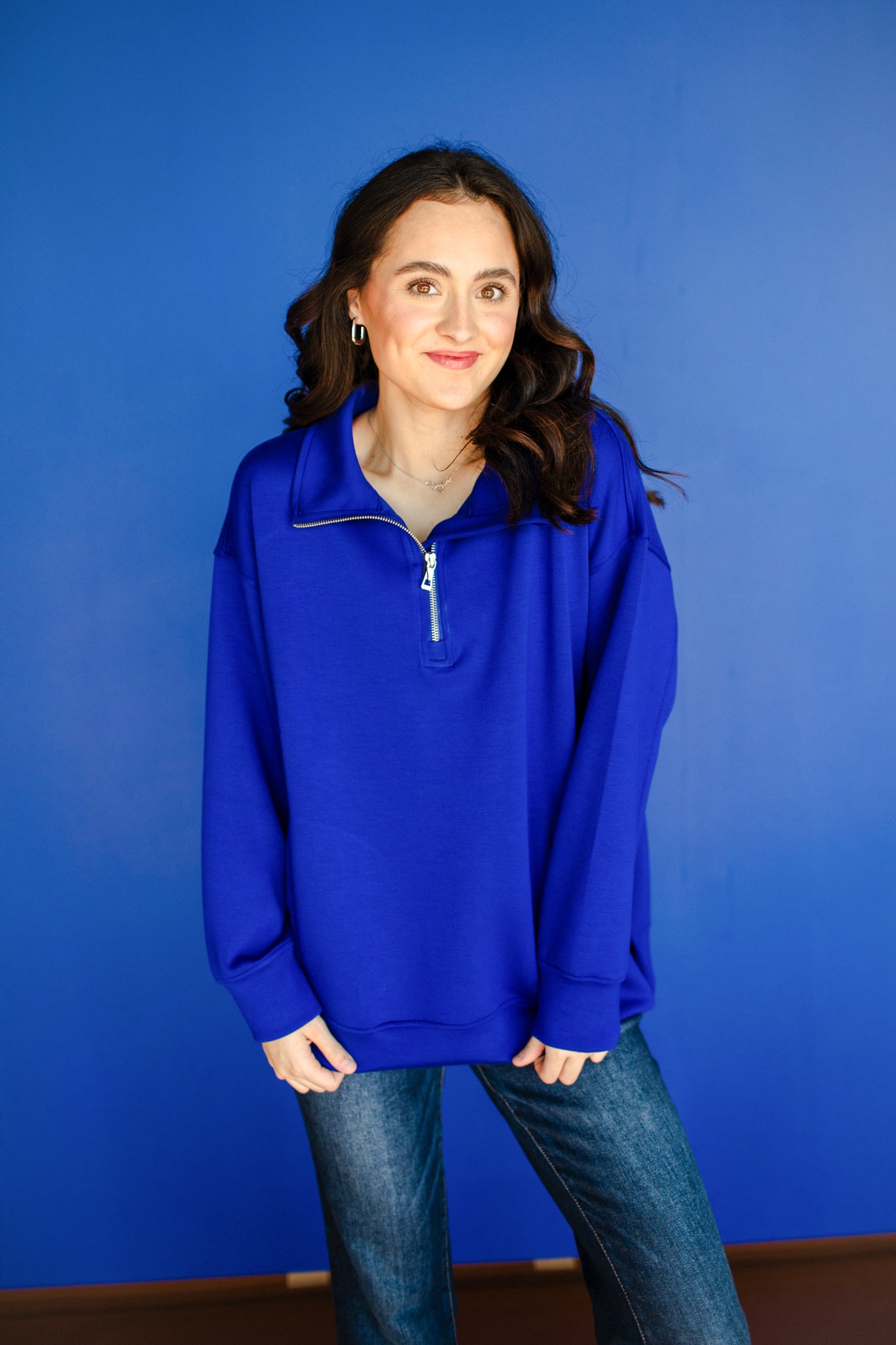 [Ellevate Basics] Adela Lightweight Scuba Tunic Pullover - Royal Blue