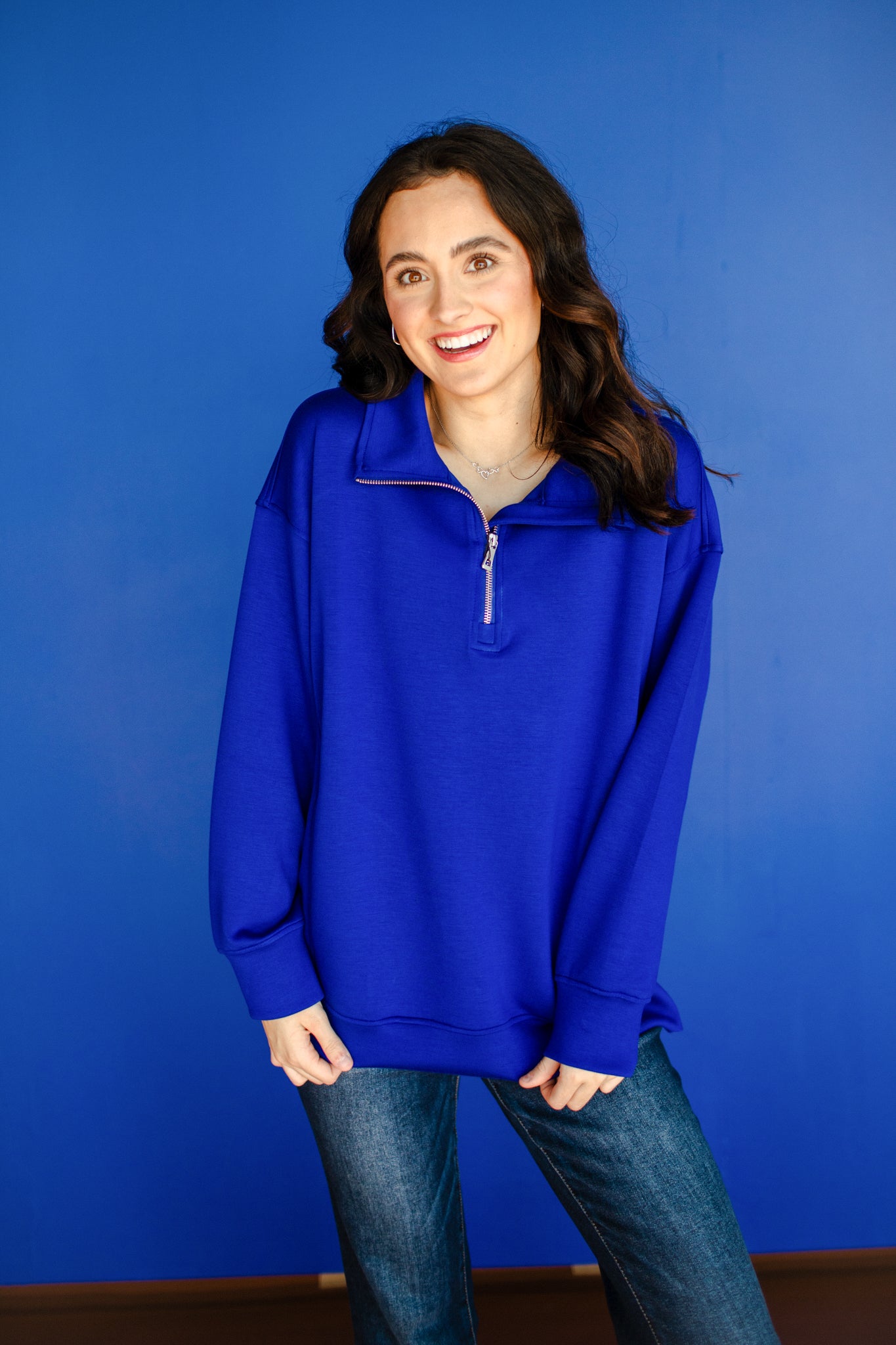 [Ellevate Basics] Adela Lightweight Scuba Tunic Pullover - Royal Blue