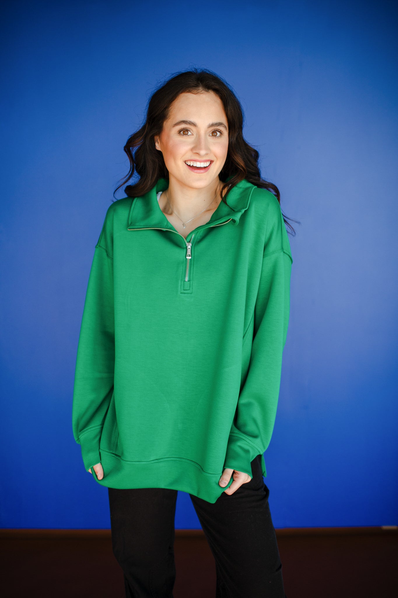 [Ellevate Basics] Adela Lightweight Scuba Tunic Pullover - Emerald