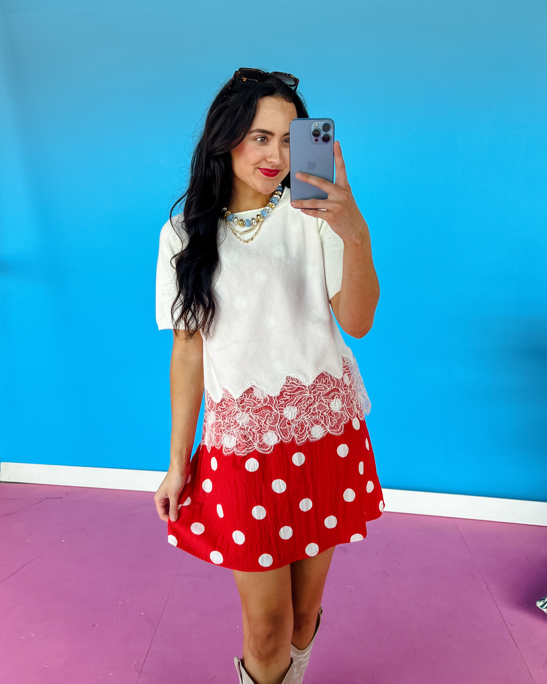 Clara Half Sleeve Knit Lace Top - Cream
