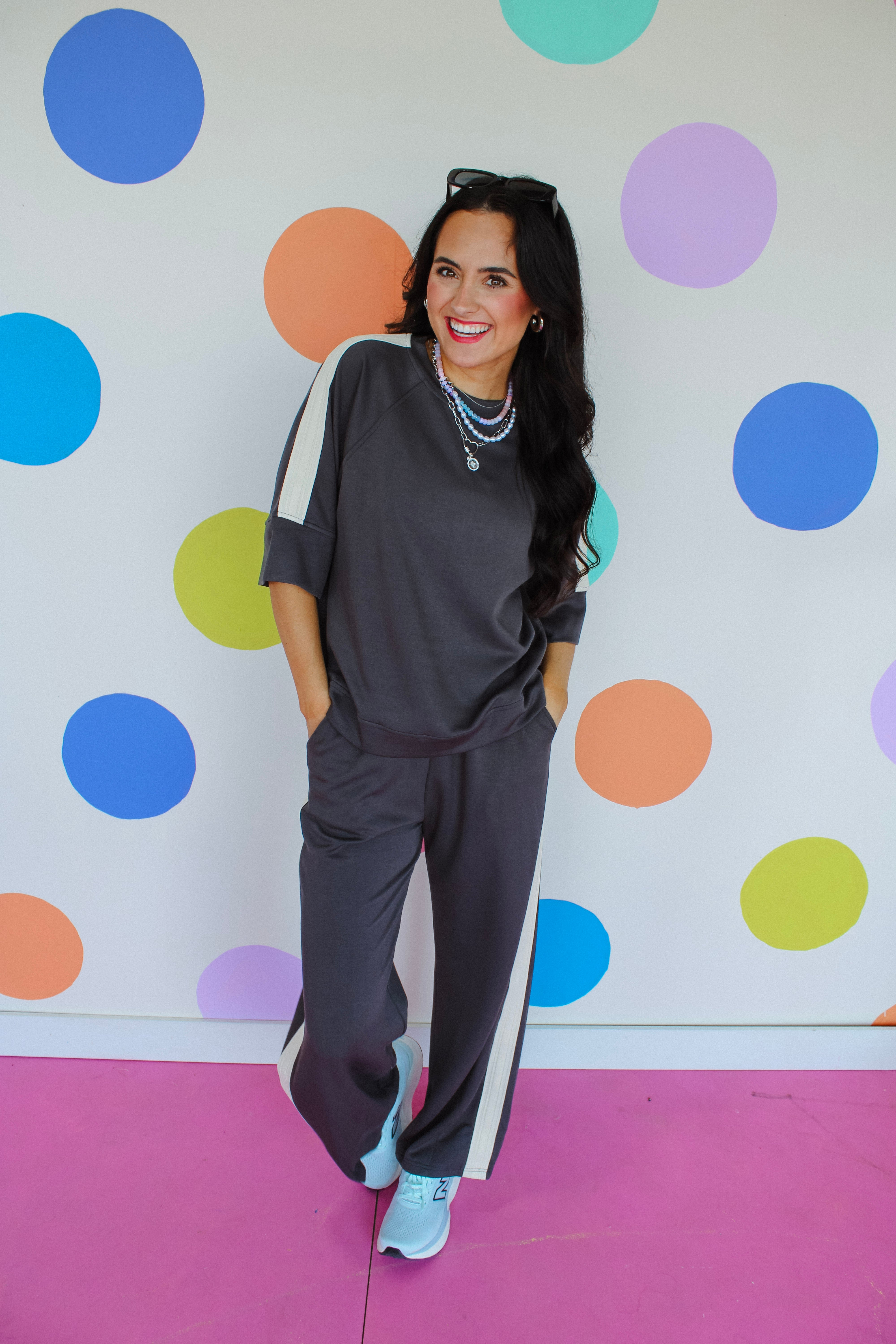 Maile Contrast Scuba Top - Mole + Stone