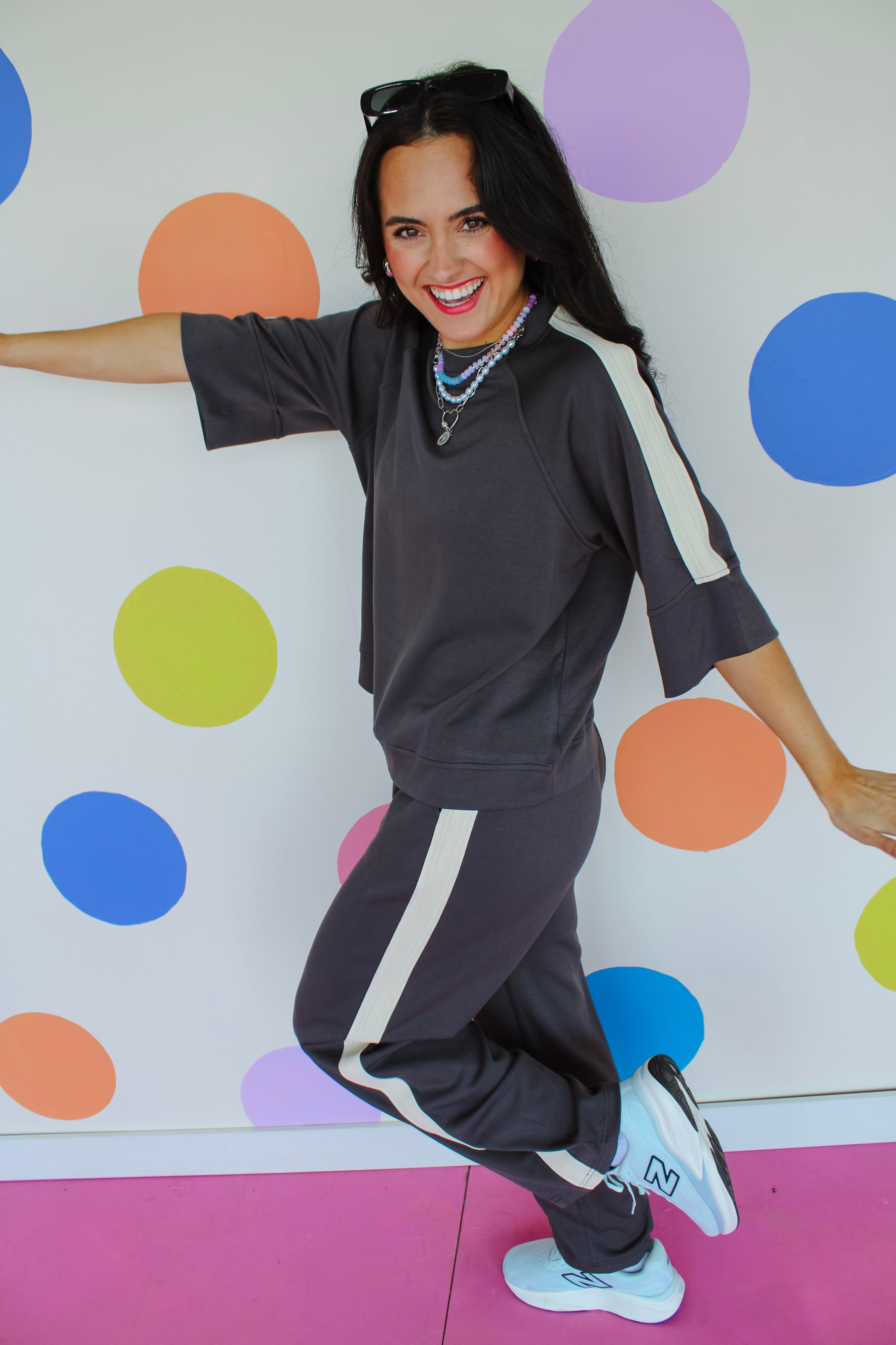 Maile Contrast Scuba Top - Mole + Stone