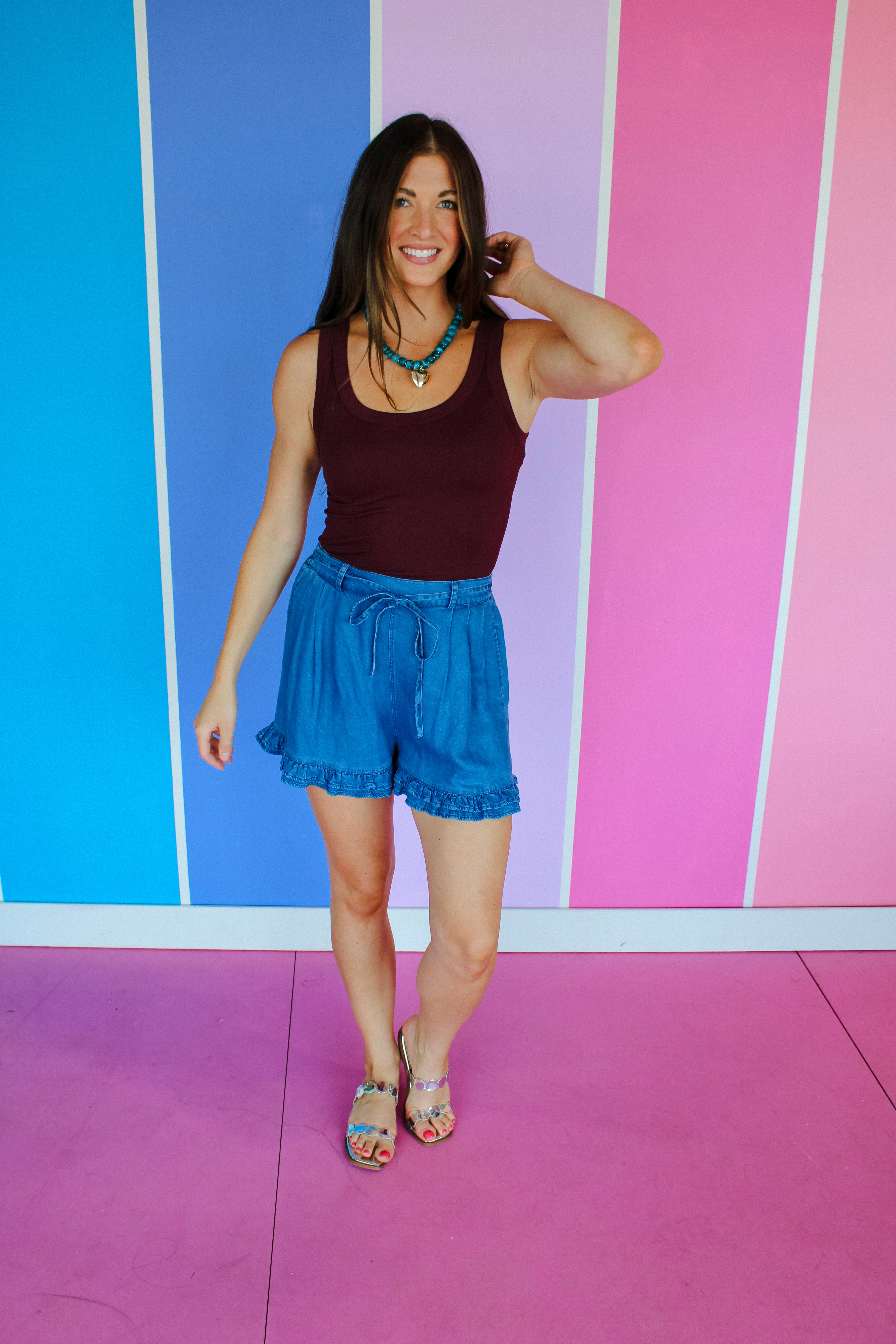 Easy Living Ruffle Hem Shorts - Medium Wash