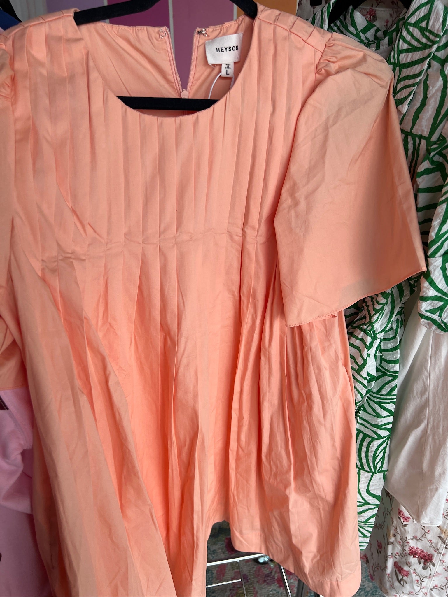 [Defect Sale] Rita Pintuck Detail Mini Dress - Peach - LARGE