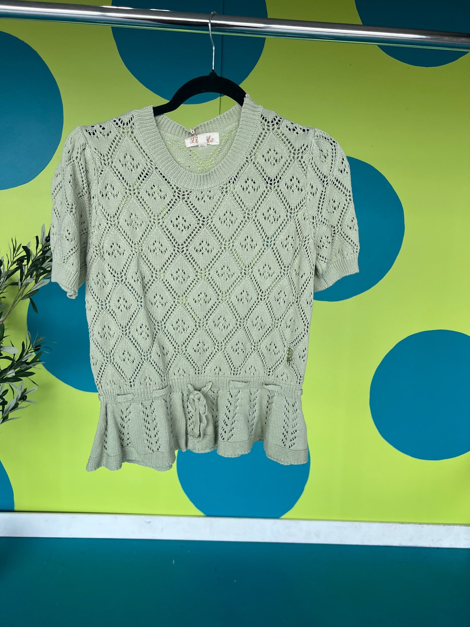 [Defect Sale] Skyler Pointelle Knit Peplum Top - MED