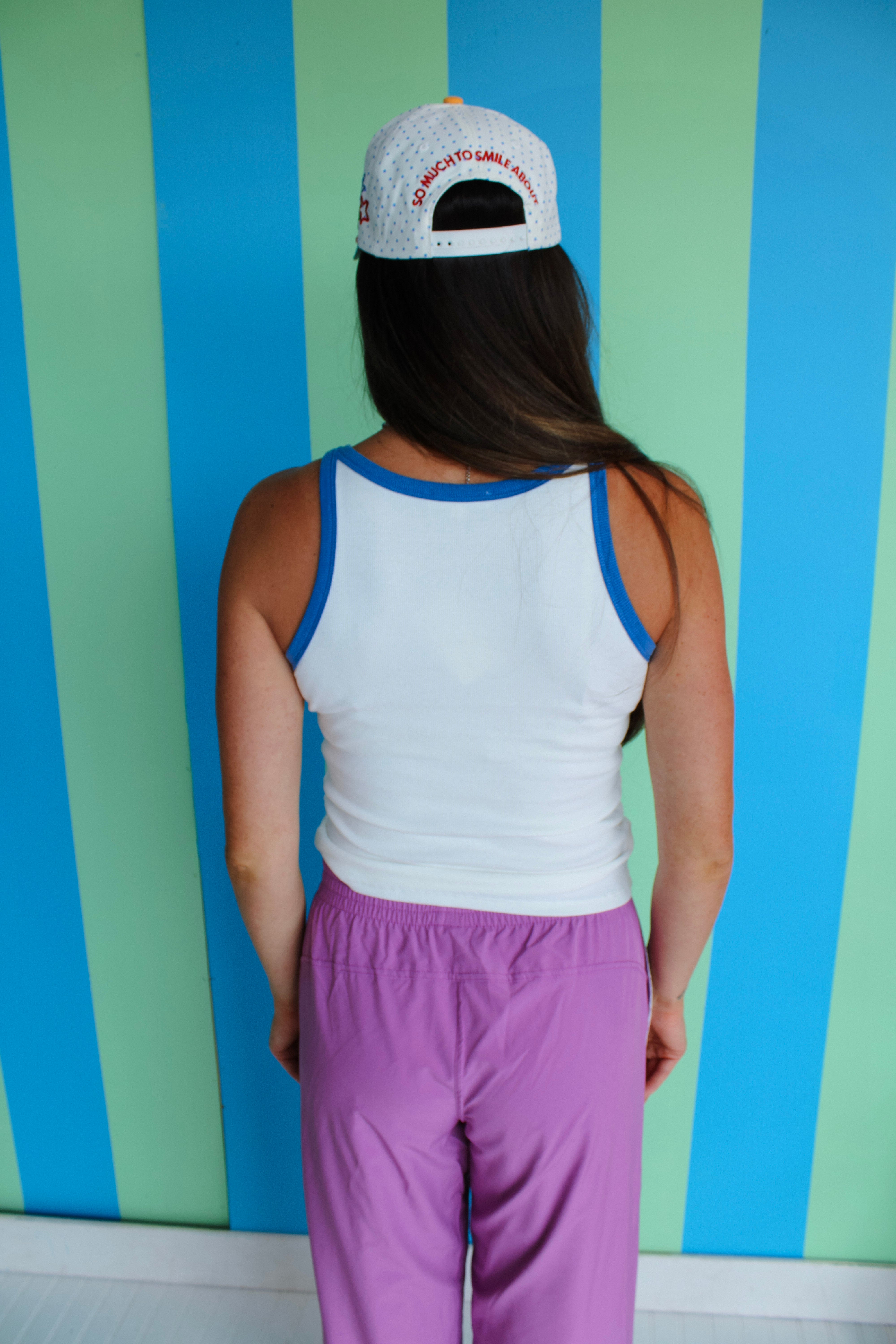 Tobi Contrast Ribbed Tank - Soft White + Heliotrope