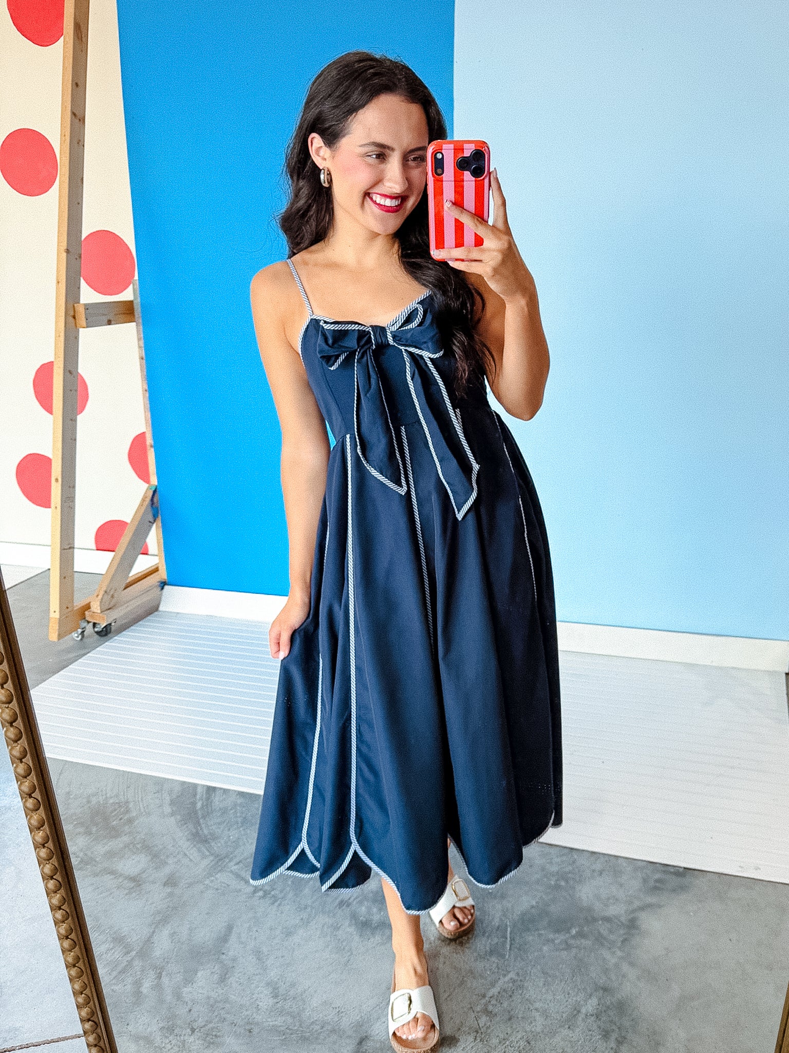 Amy Bow Detail Midi Dress - Dark Navy