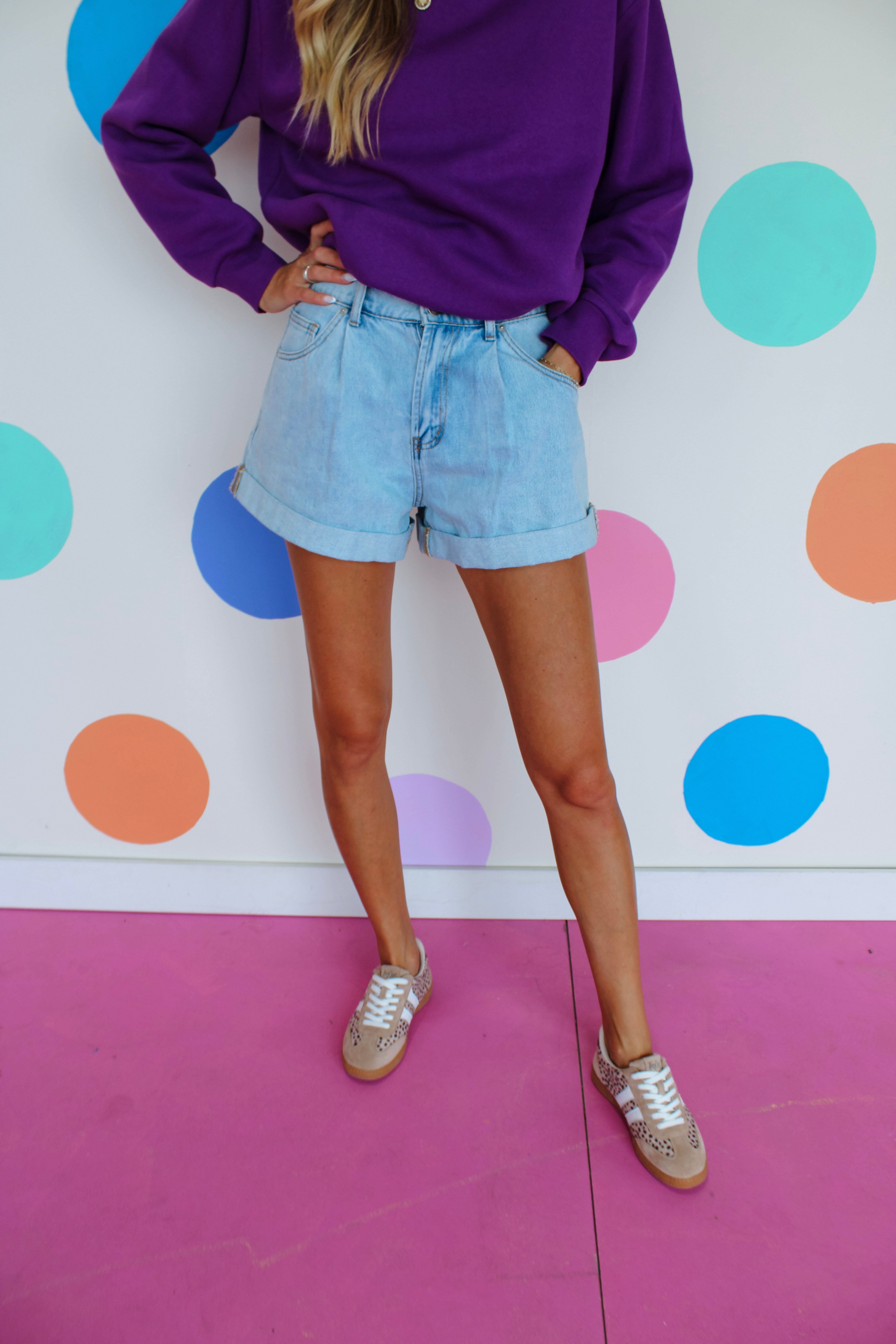 Shea Cuffed Denim Shorts - Light Wash