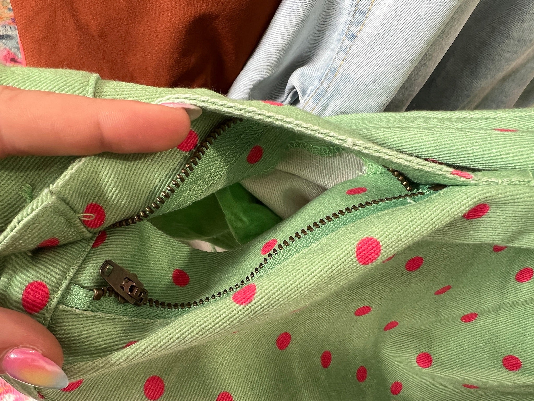 [Defect Sale] Dottie Wide Leg Pants - Dark Apple Jade + Pink - LARGE