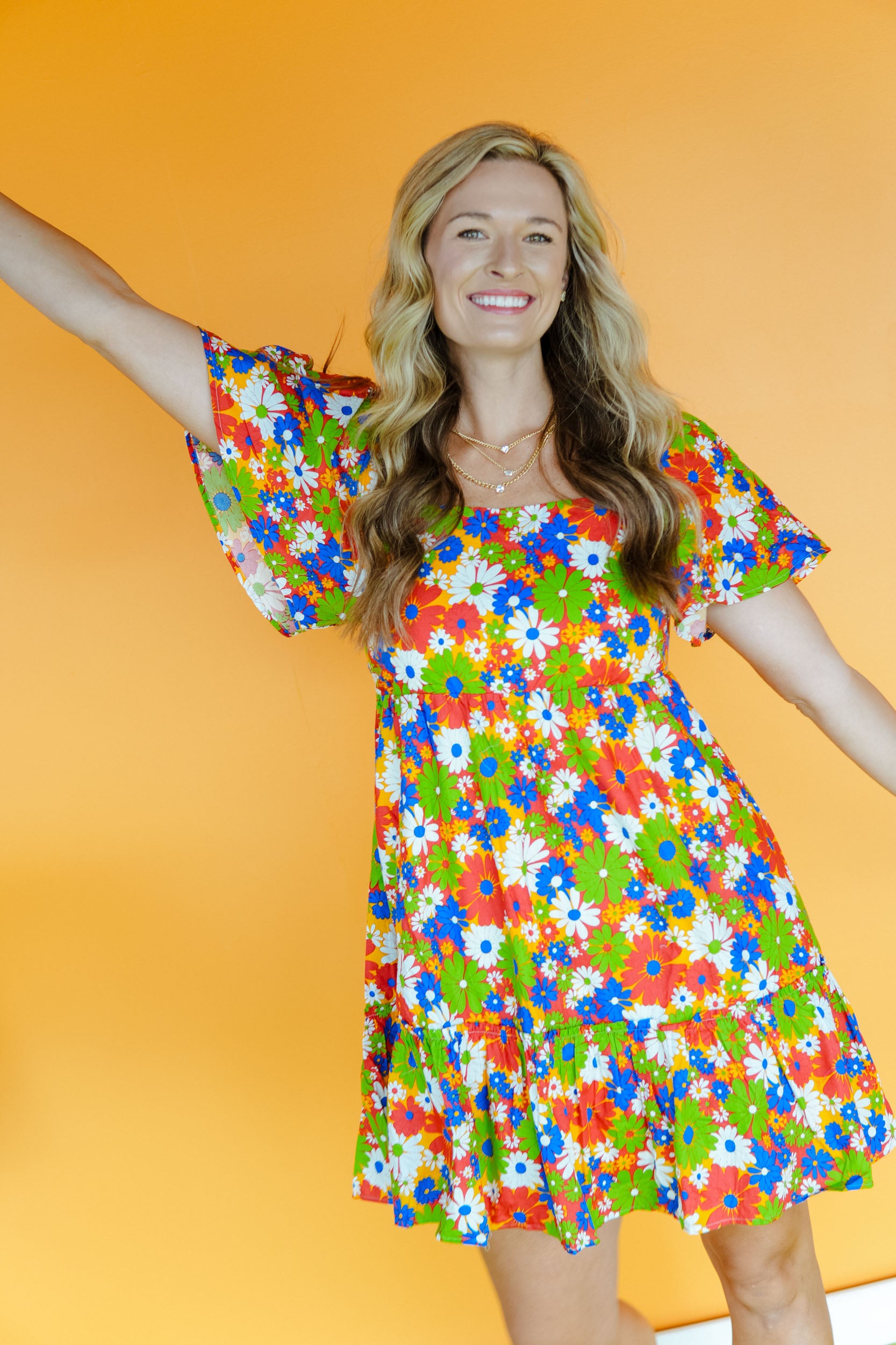 Beckie Floral Mini Dress - Lime + Saffron + Heliotrope