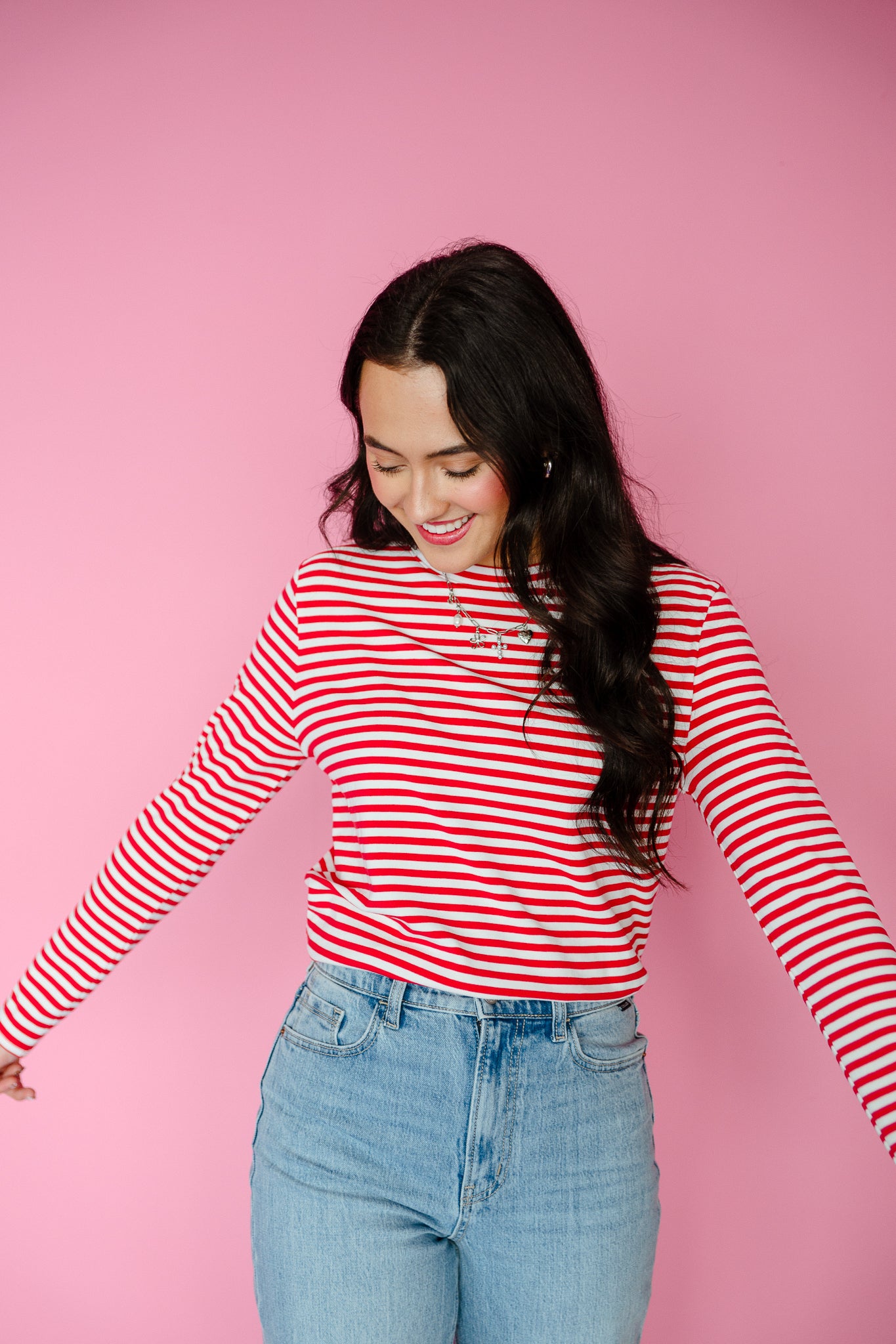 Rylie Striped Long Sleeve Top - True Red + White + Bright Navy