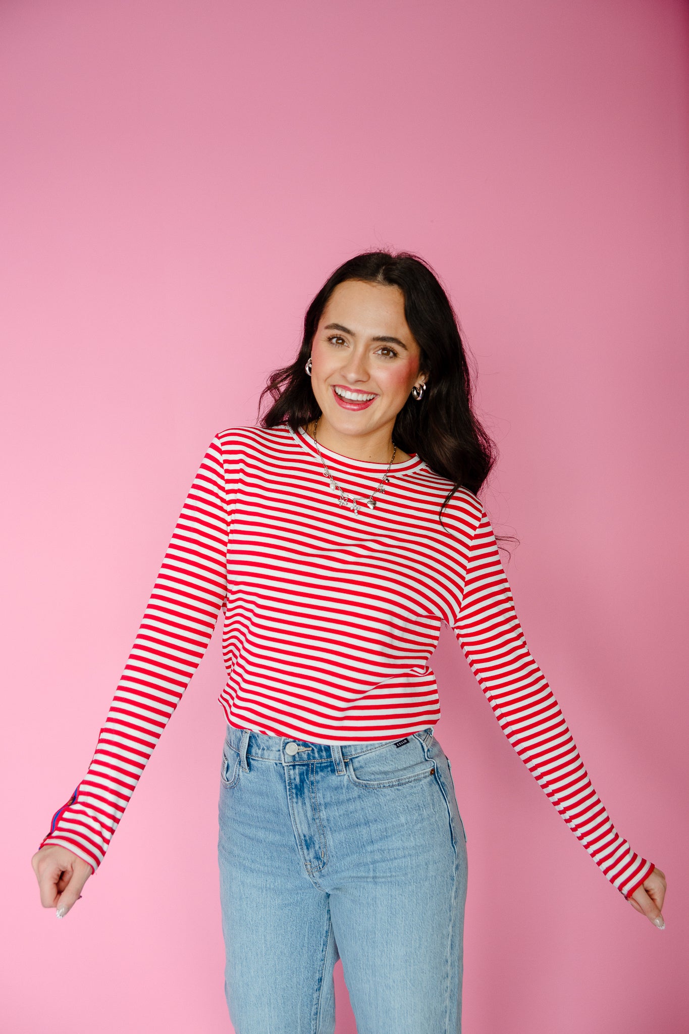 Rylie Striped Long Sleeve Top - True Red + White + Bright Navy