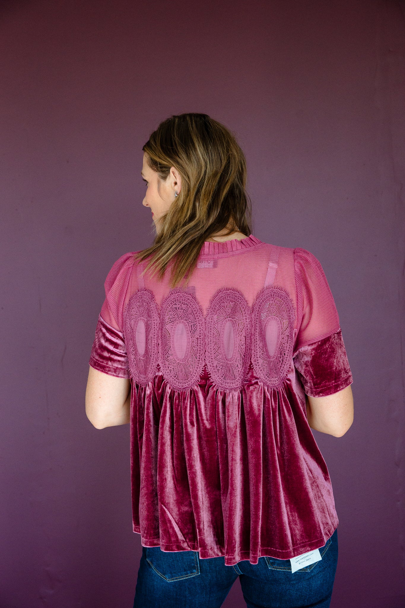 Minette Velvet Babydoll Top - Plum