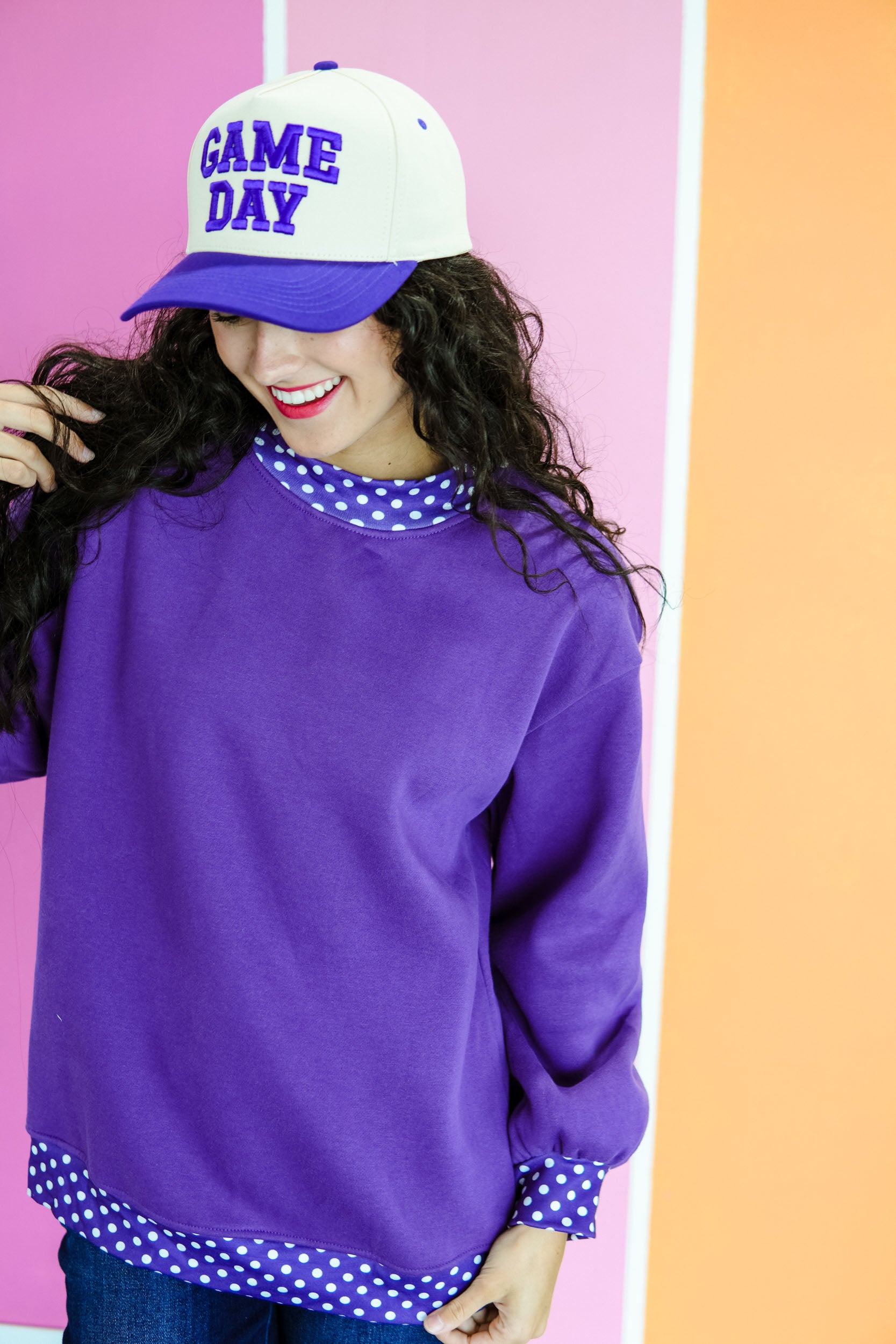 All About It Polka Dot Sweatshirt - Royal Purple