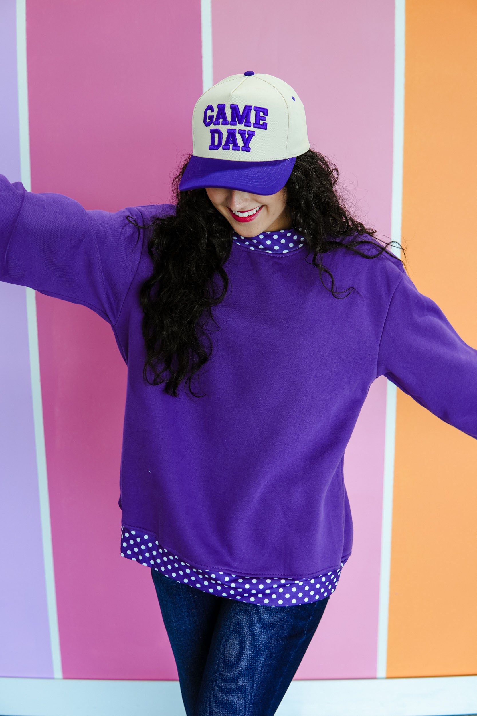 All About It Polka Dot Sweatshirt - Royal Purple