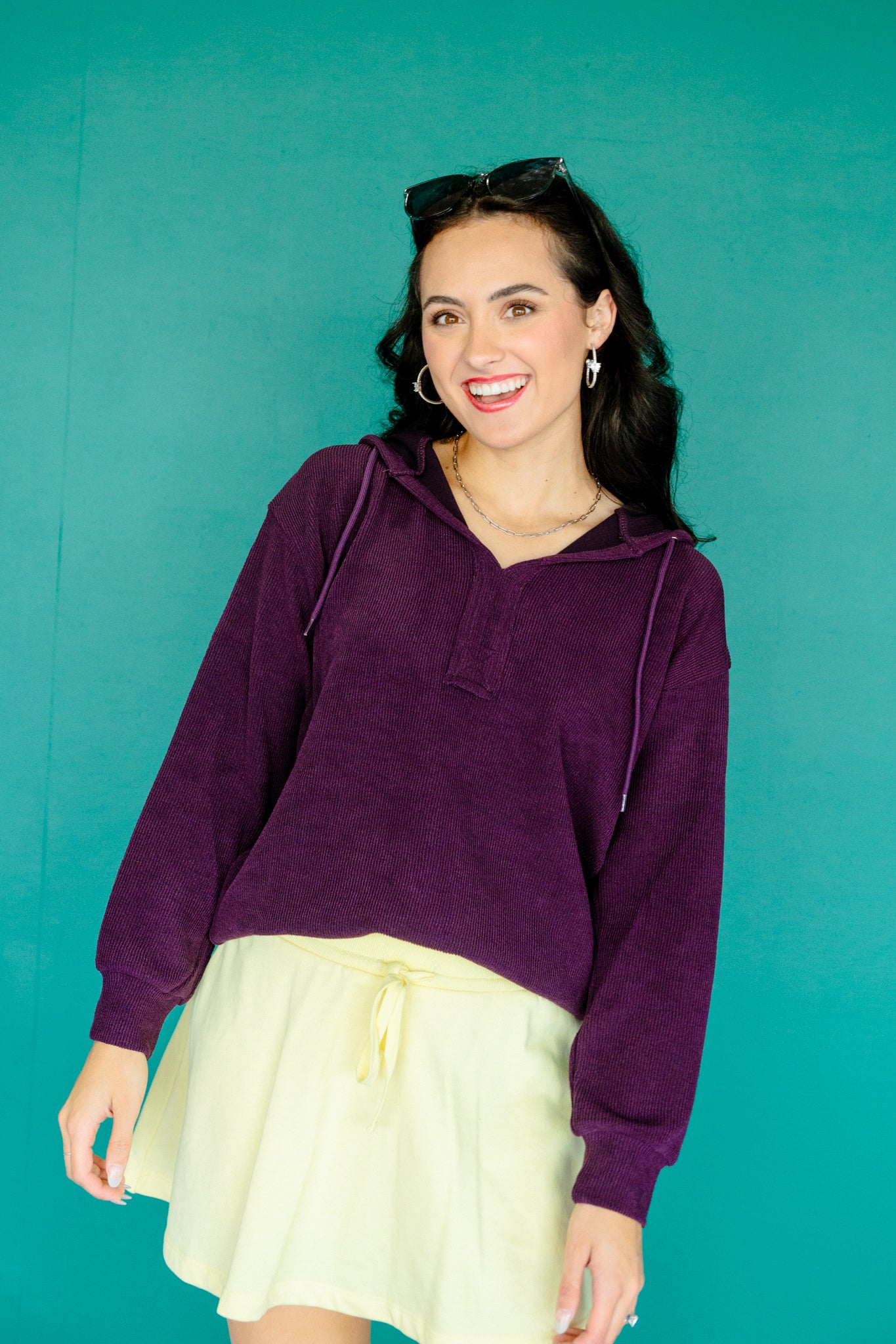 Geenie Ribbed Hooded Sweater - Damson