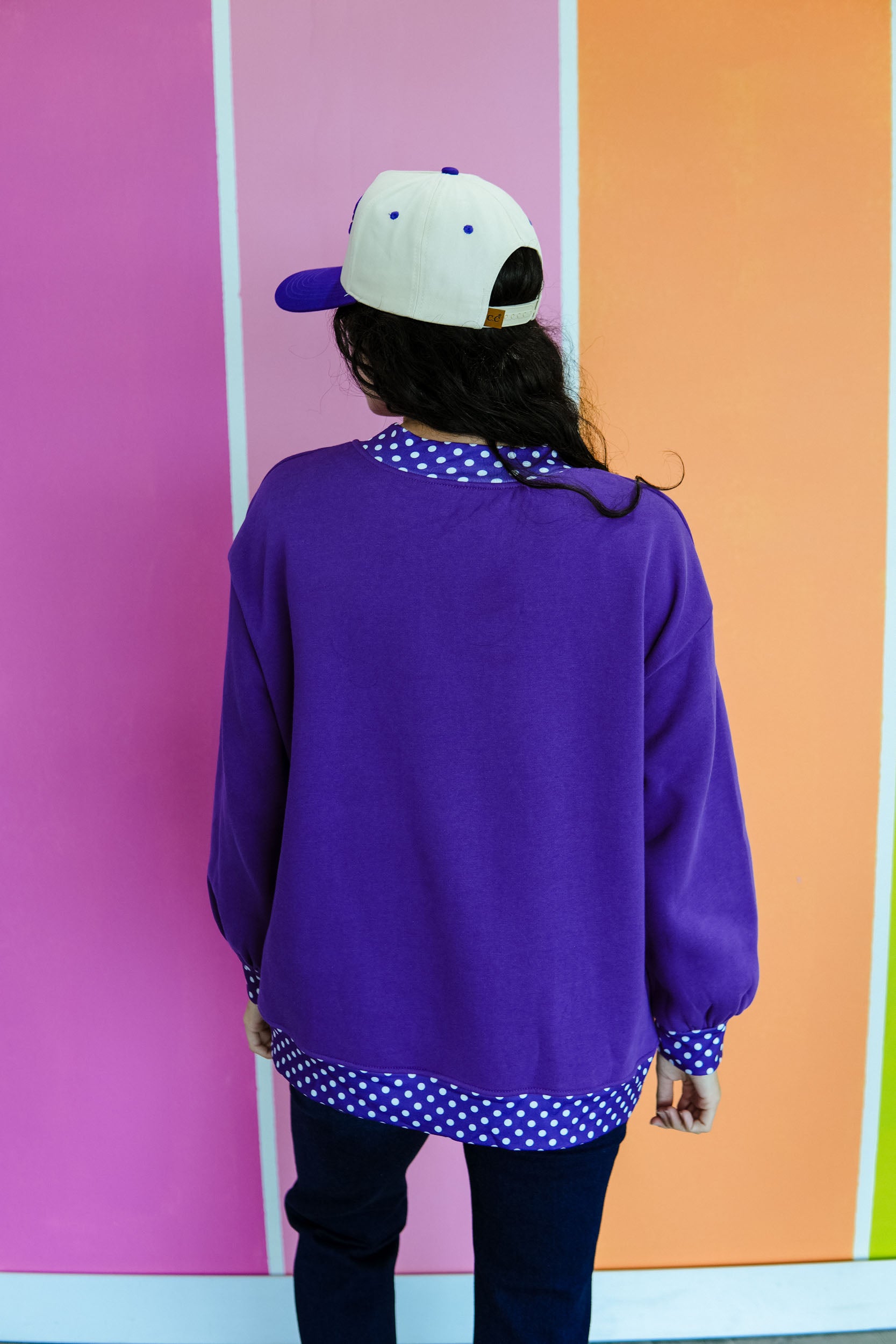 All About It Polka Dot Sweatshirt - Royal Purple
