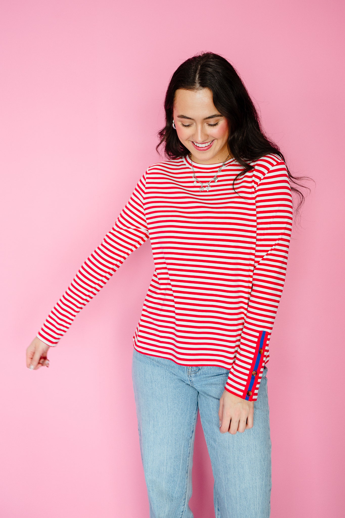 Rylie Striped Long Sleeve Top - True Red + White + Bright Navy