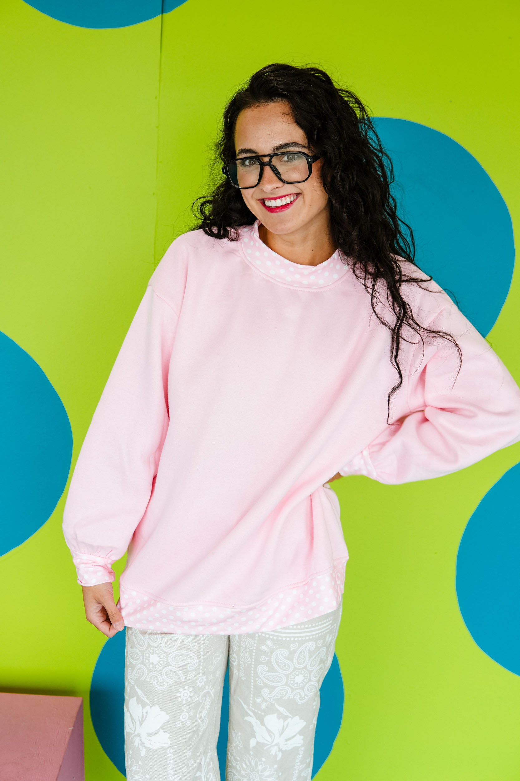 All About It Polka Dot Sweatshirt - Pastel Pink