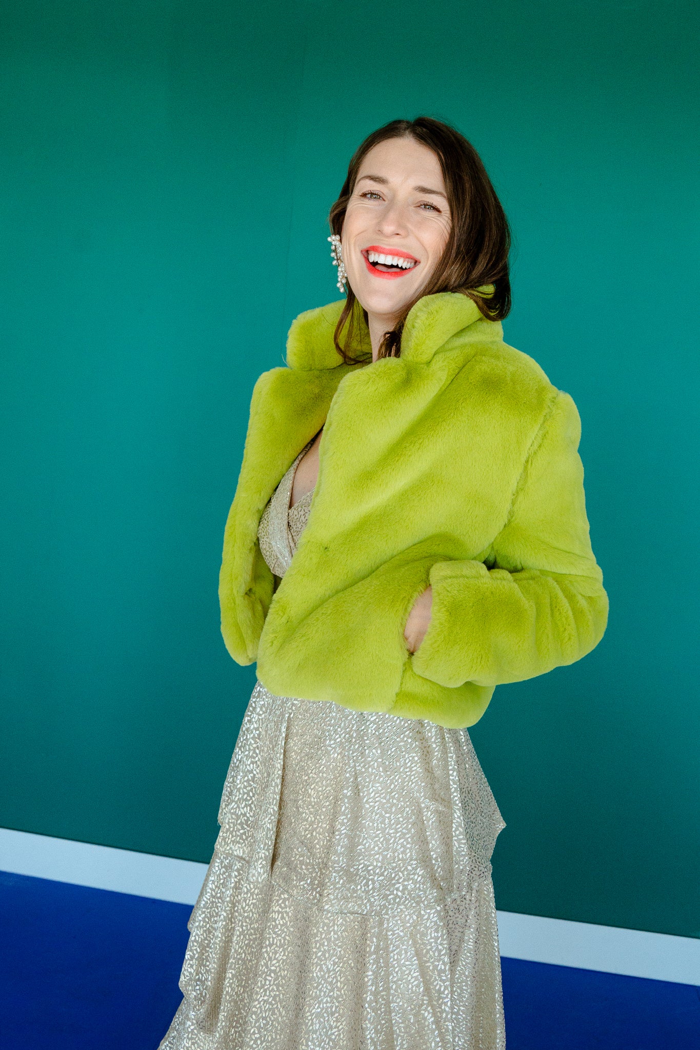 Dallas Faux Fur Jacket - Lime