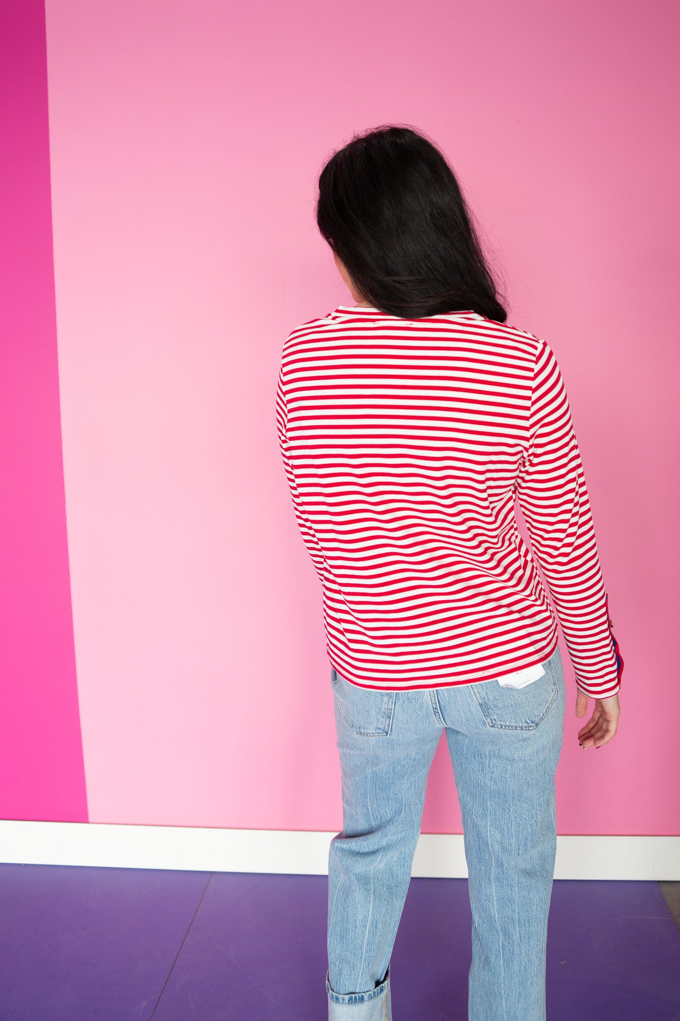 Rylie Striped Long Sleeve Top - True Red + White + Bright Navy