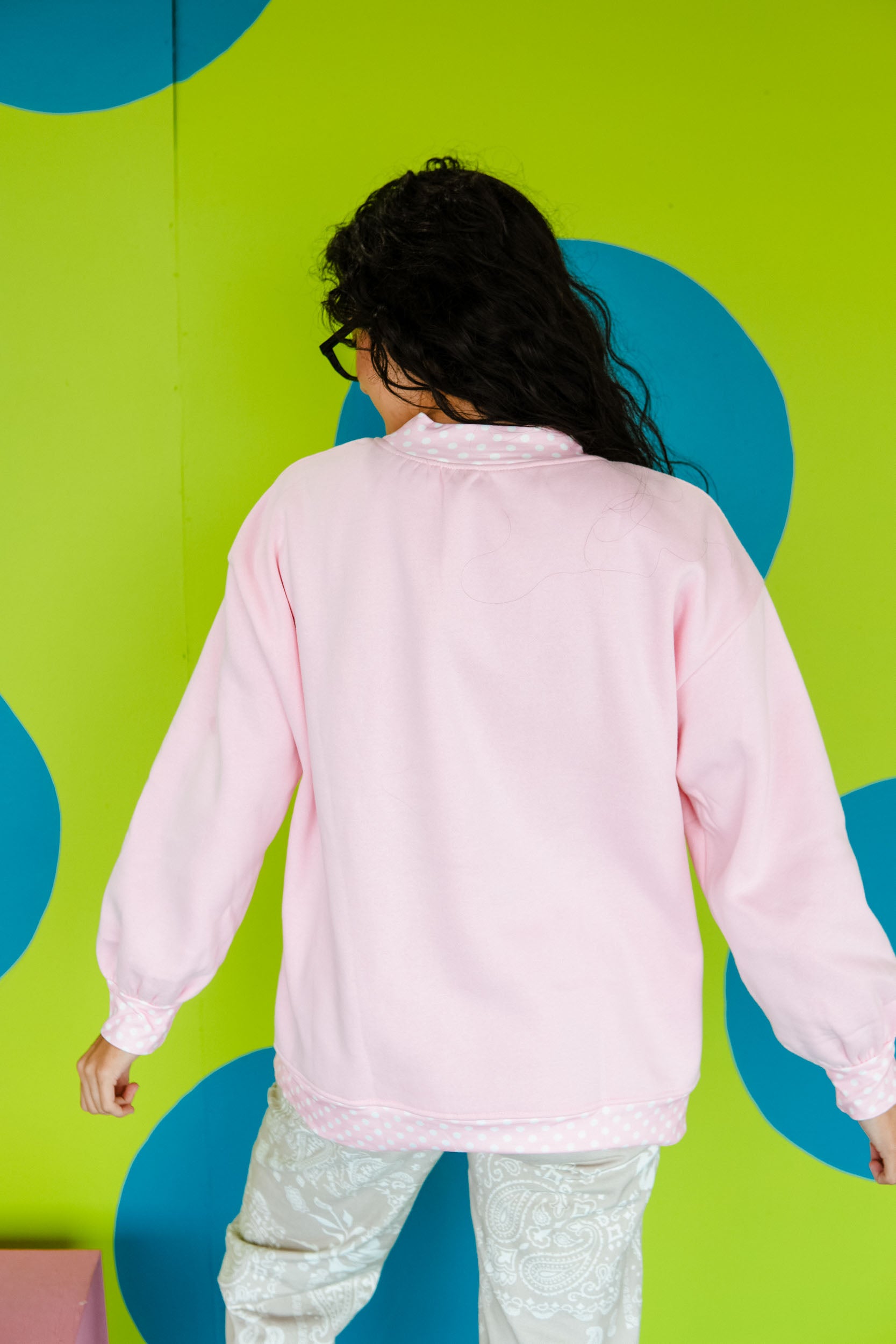 All About It Polka Dot Sweatshirt - Pastel Pink