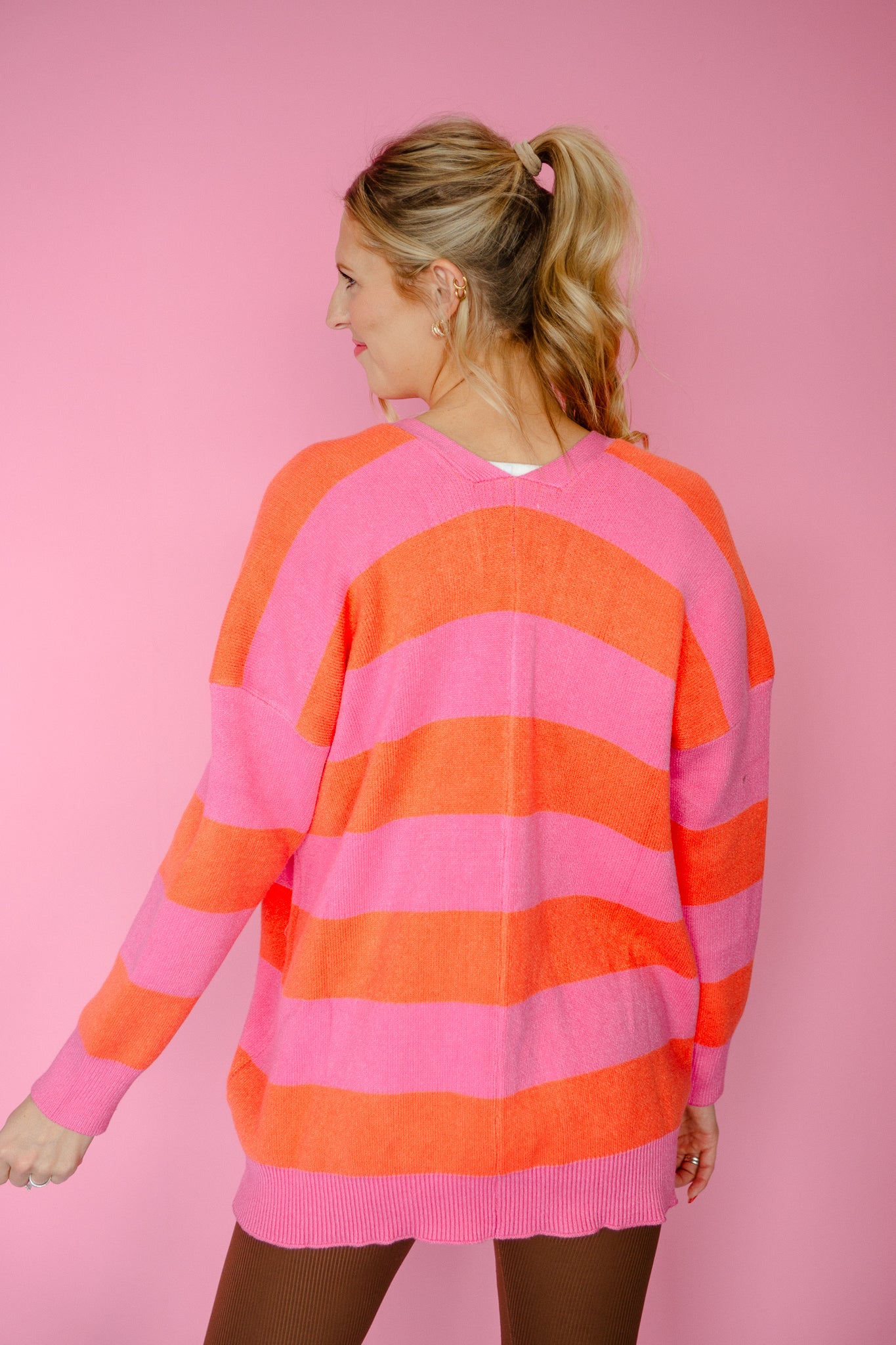 Tenley Striped Oversized Cardigan - Tangerine + Shocking Pink
