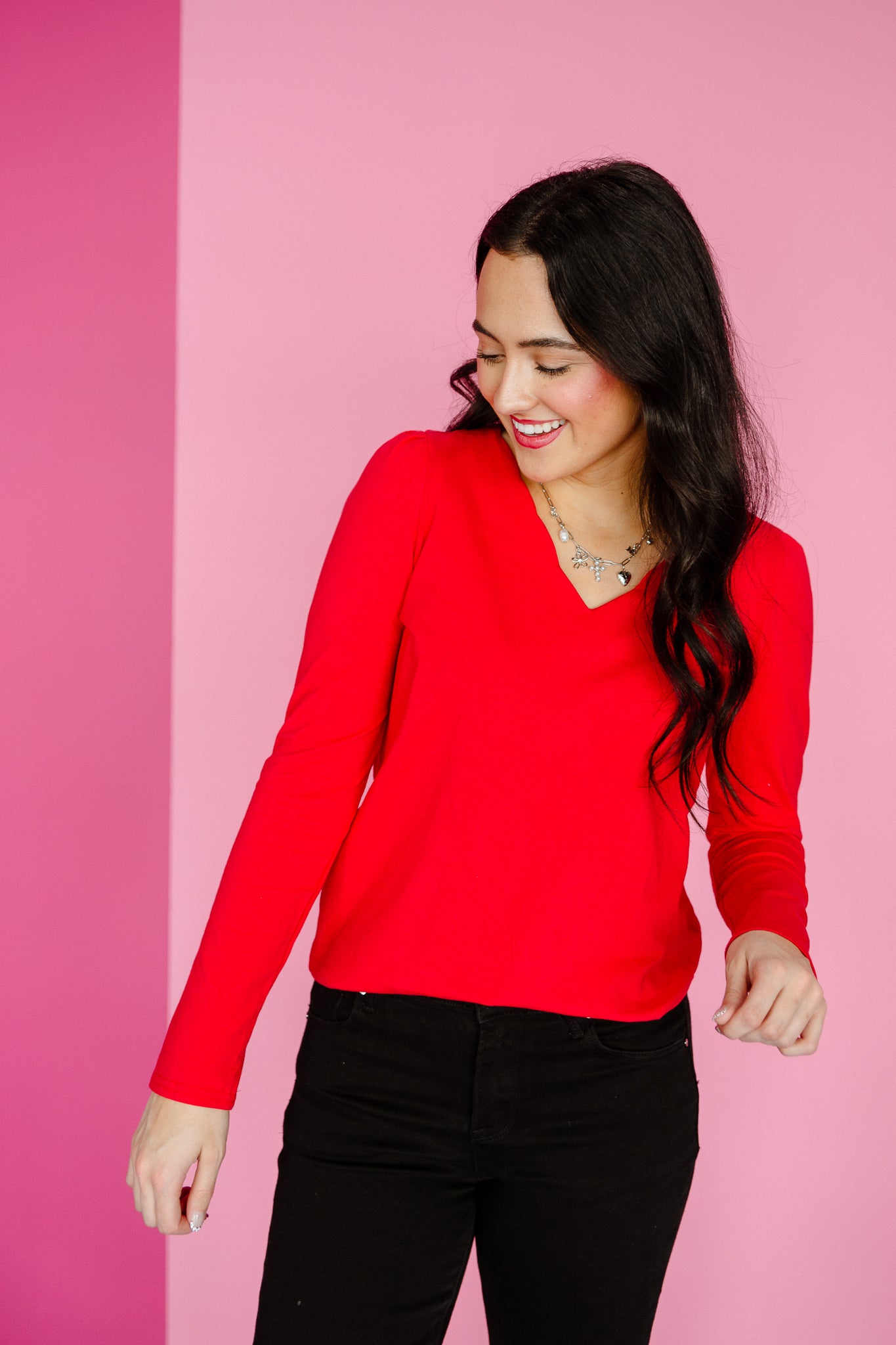 Jackie Scalloped Neck Top - True Red