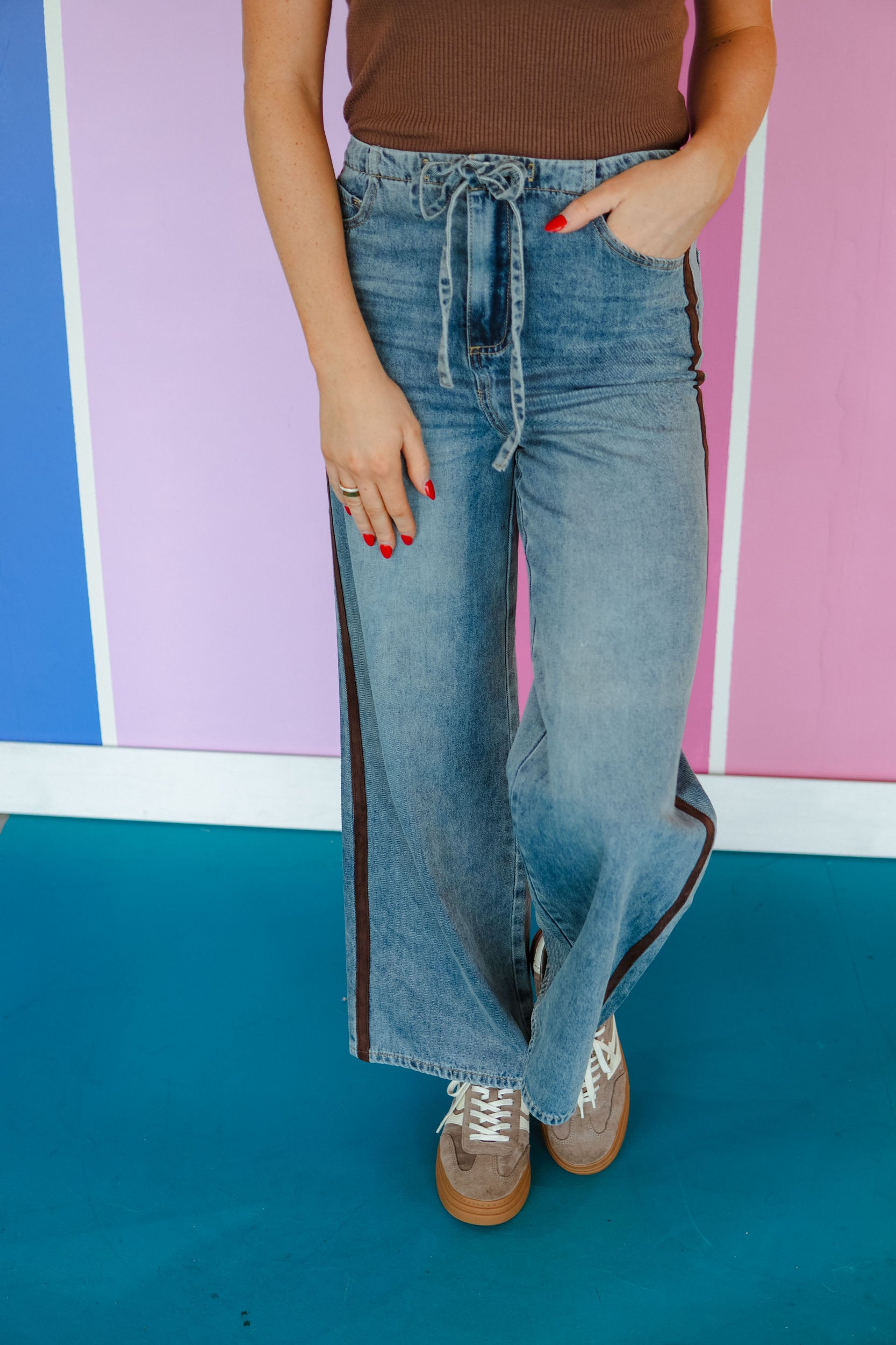 Cinnamon Stick Drawstring Jeans - Warm Muted Wash