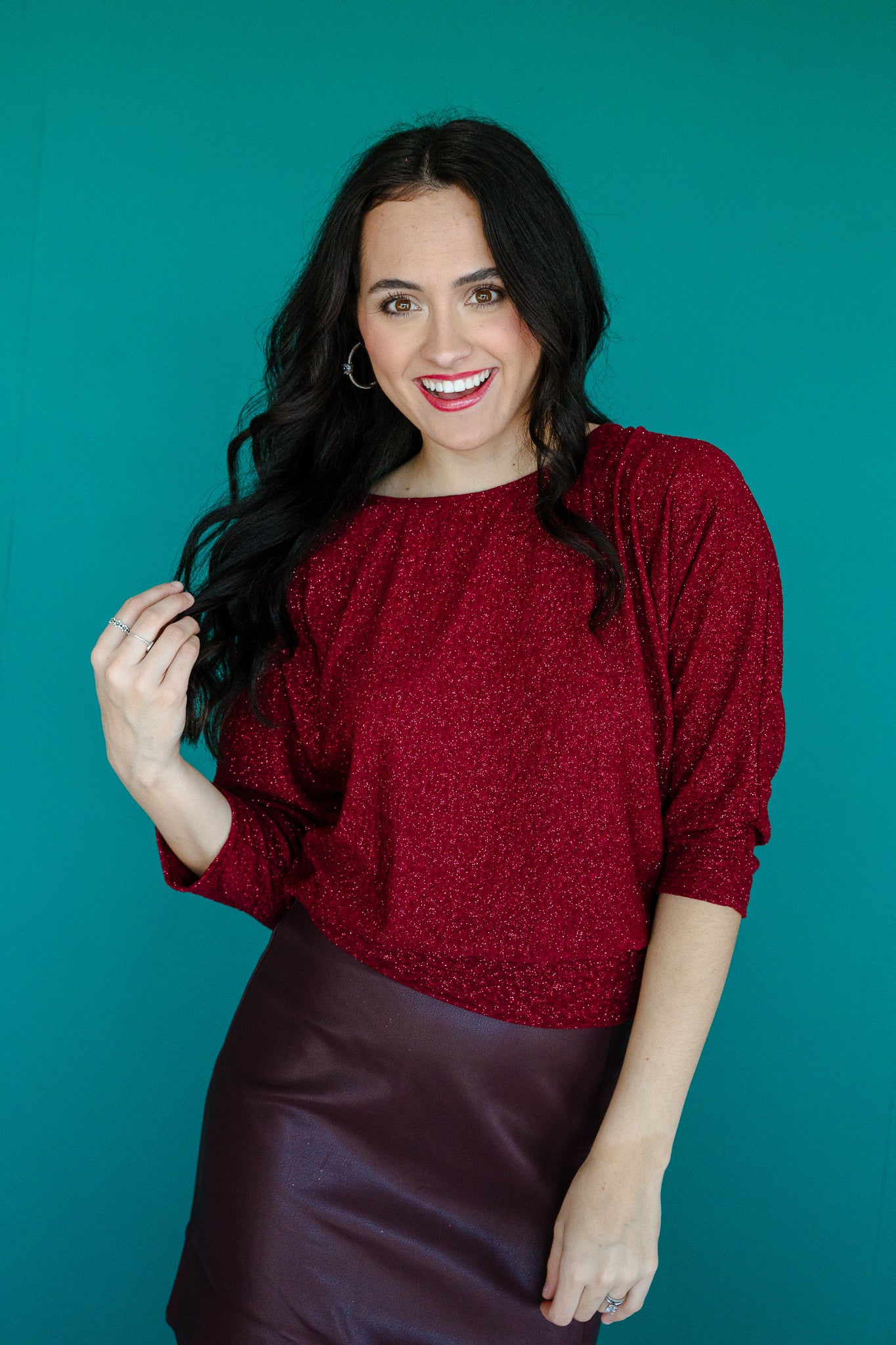 Ezra Open Back Lurex Top - Burgundy