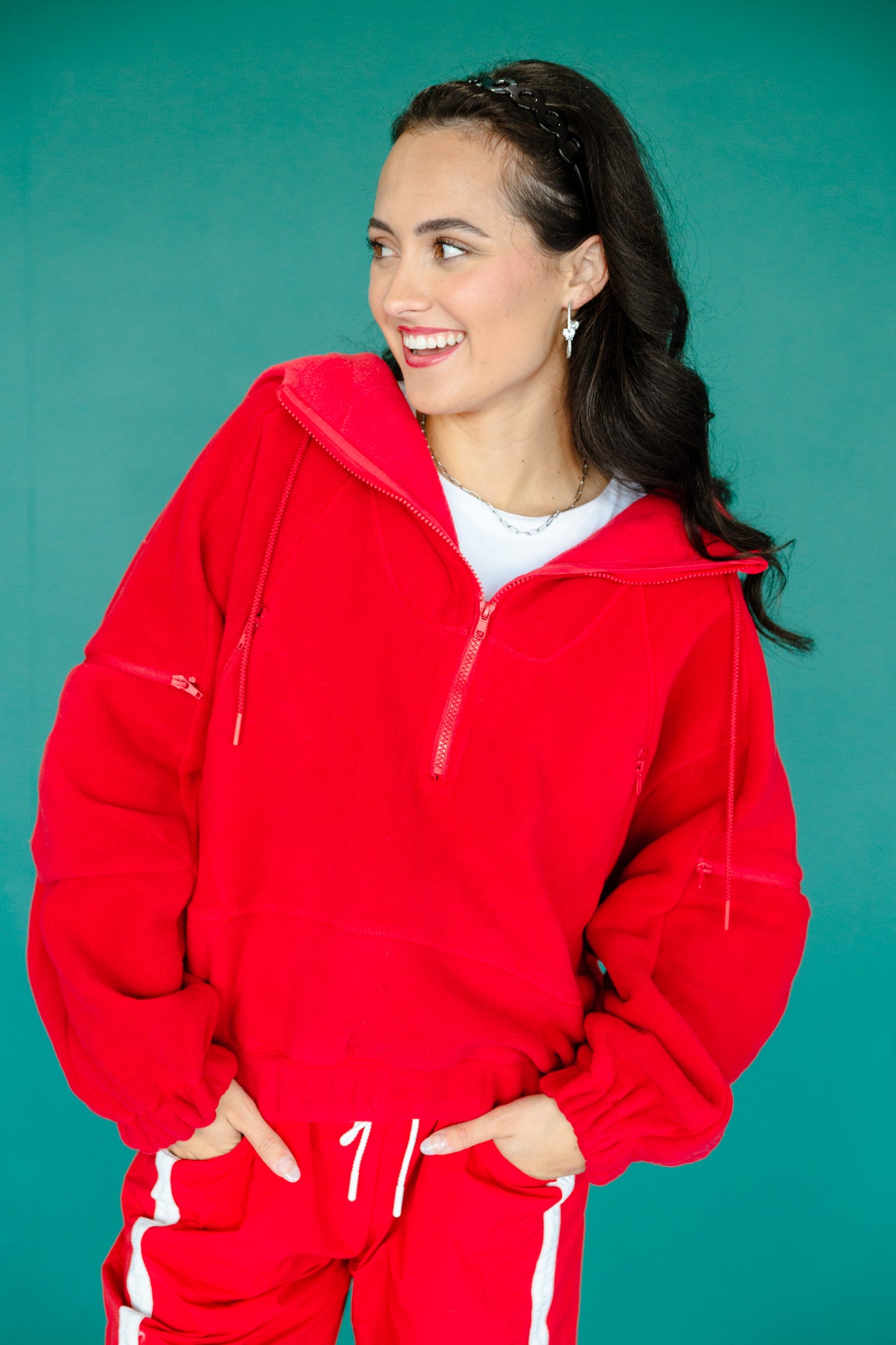 Hazel Hooded Pullover - Cool Red