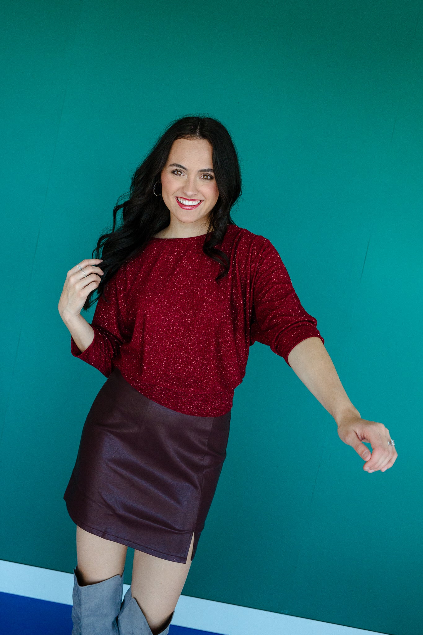 Ezra Open Back Lurex Top - Burgundy