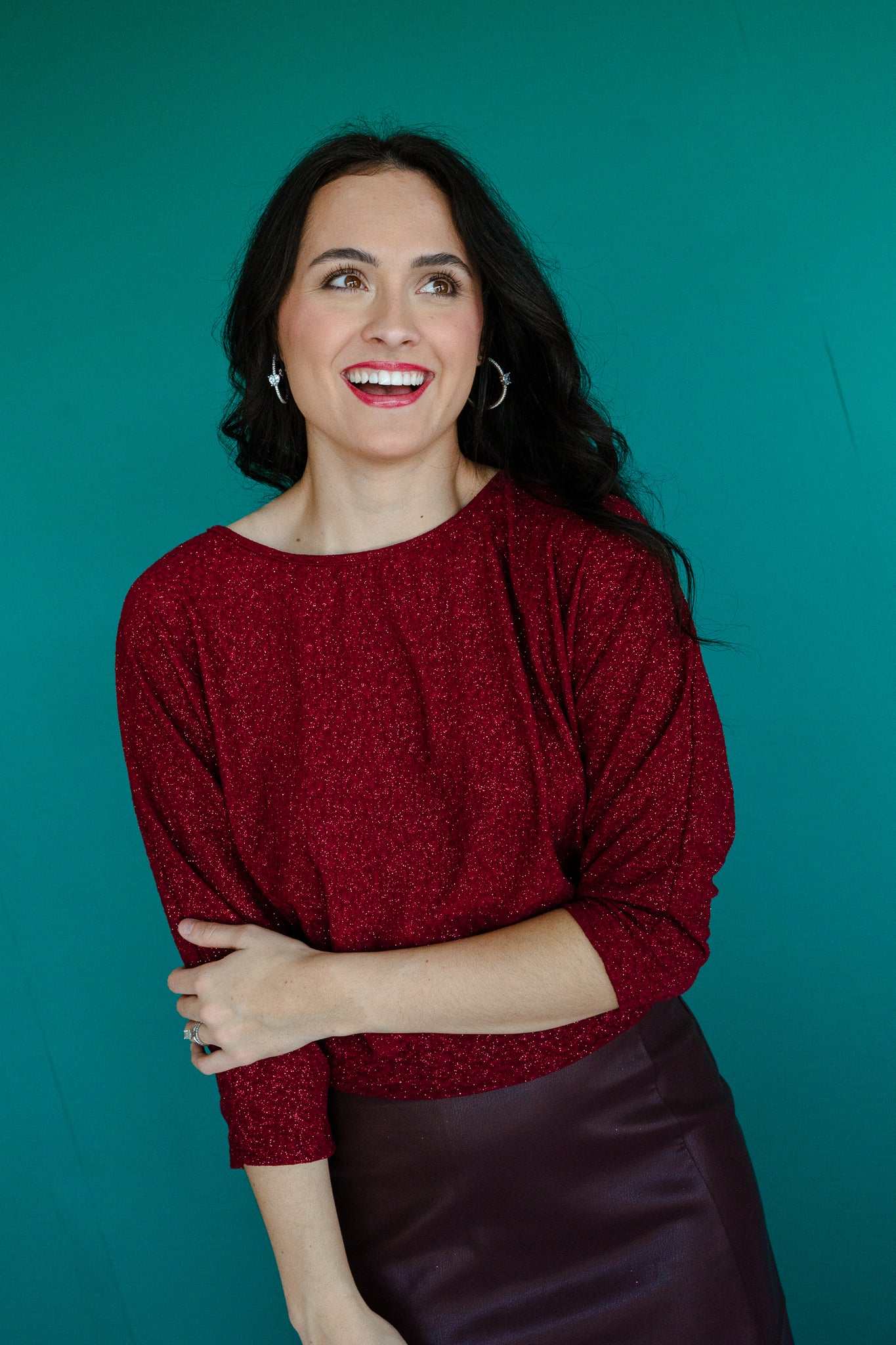 Ezra Open Back Lurex Top - Burgundy