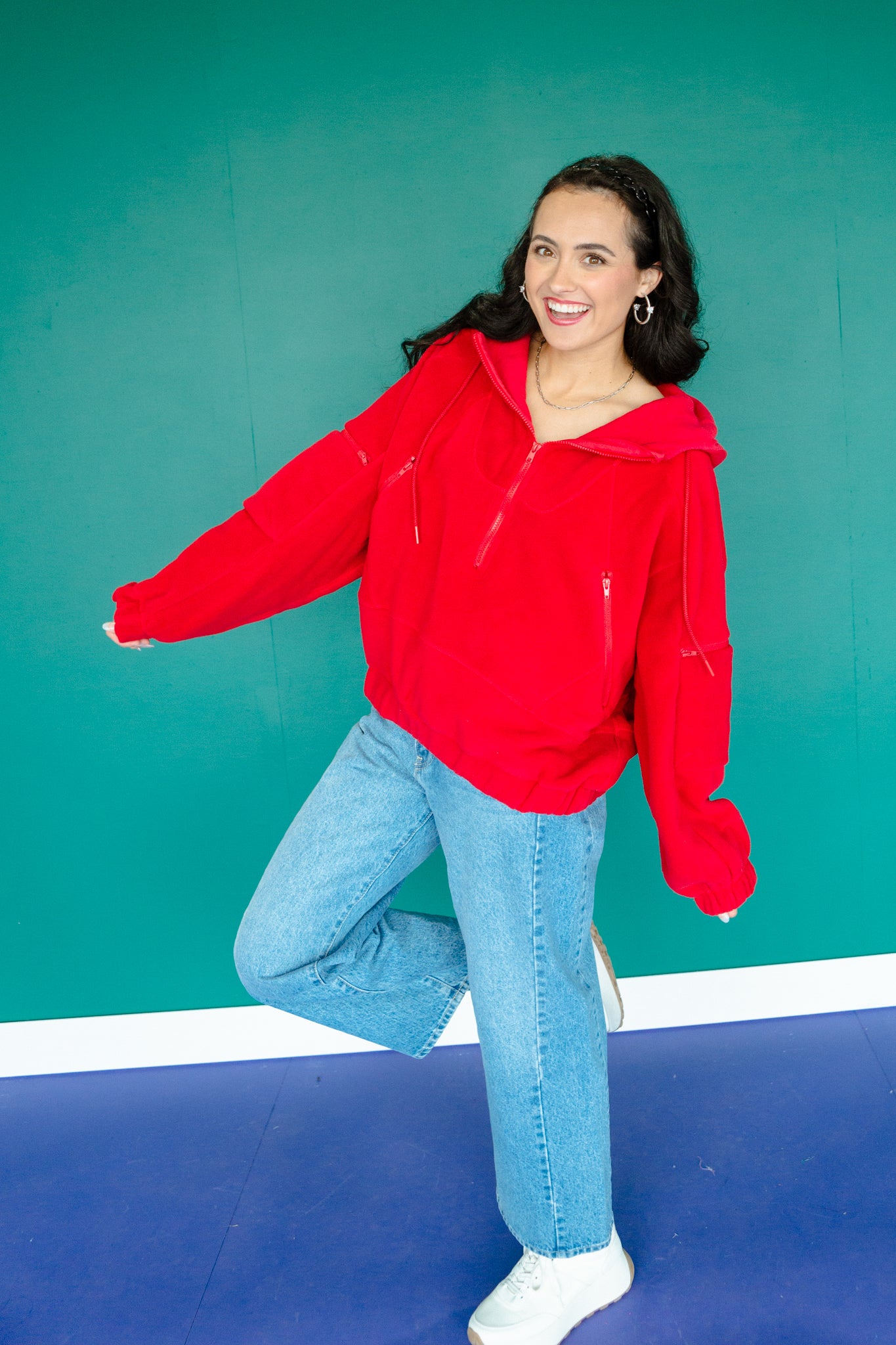 Hazel Hooded Pullover - Cool Red