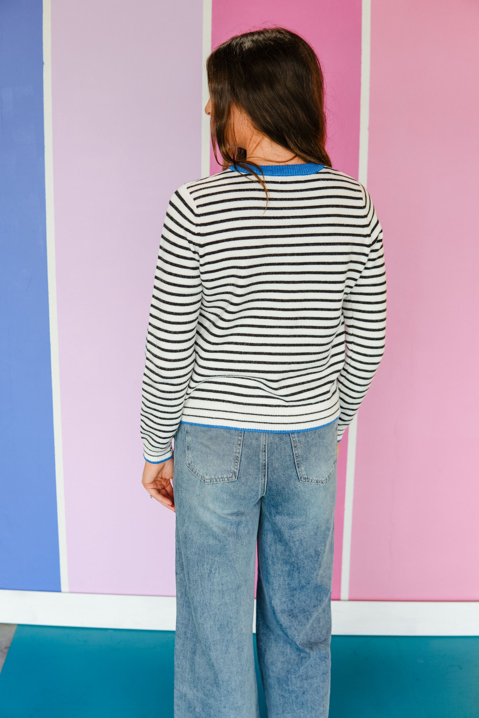 Harvest Blues Cardigan - Black + White + Bright Blue