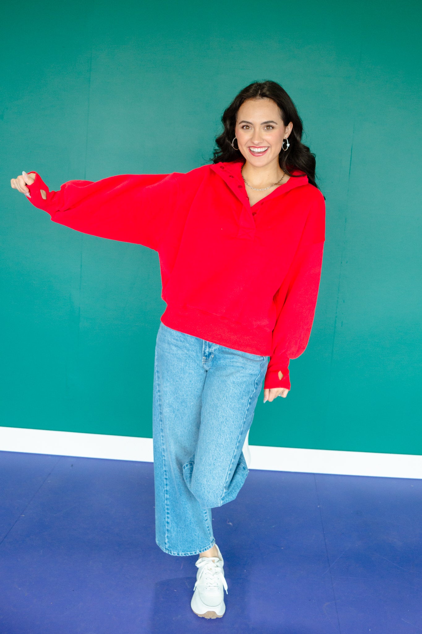 Izzy Button Pullover - True Red