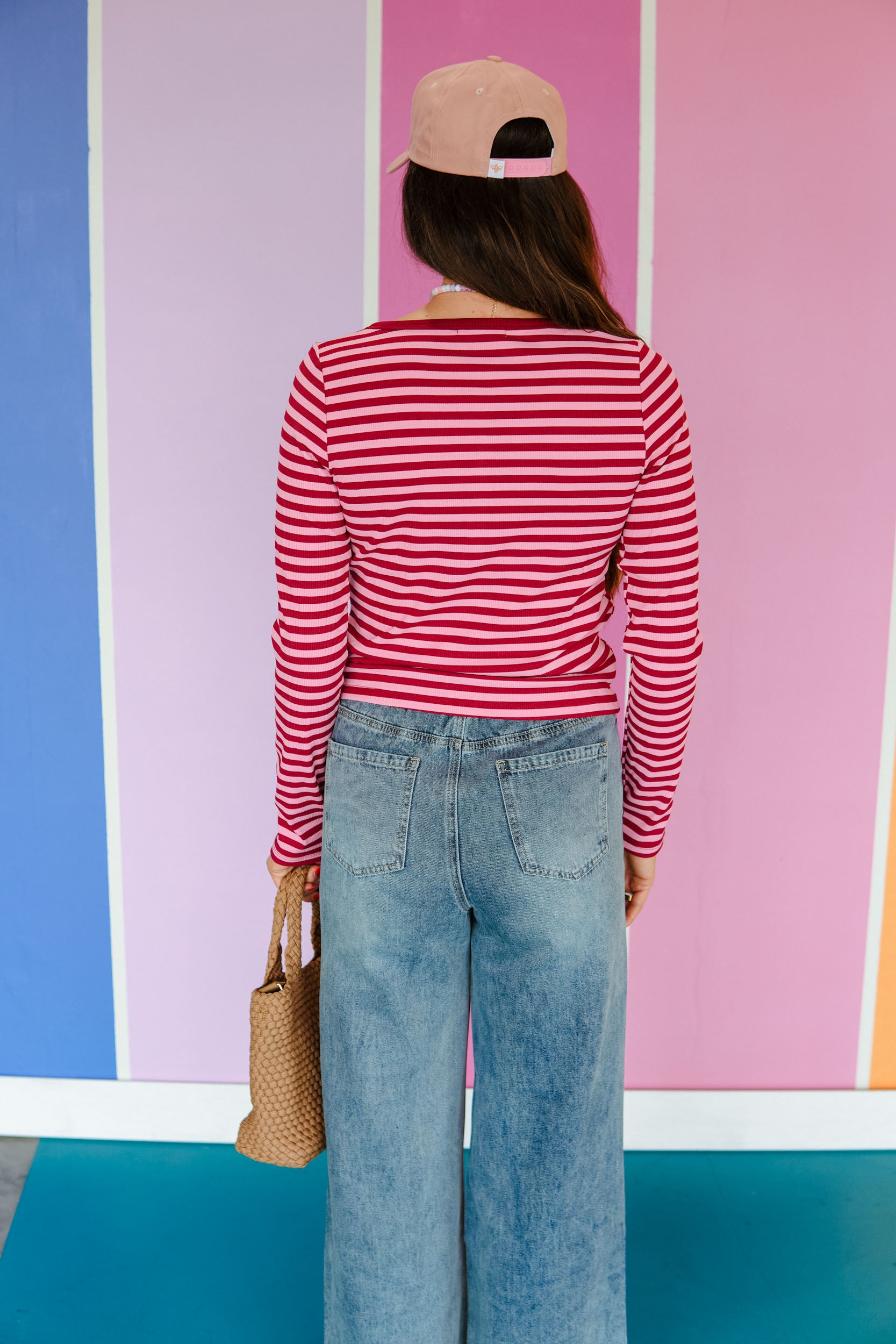 Autumn Avenue Striped Henley - Burgundy + Pink