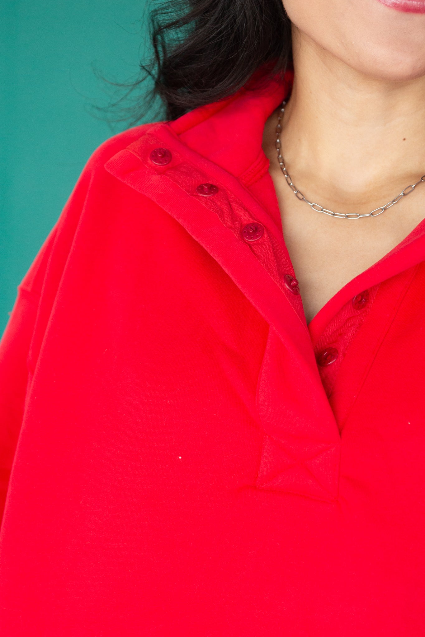 Izzy Button Pullover - True Red