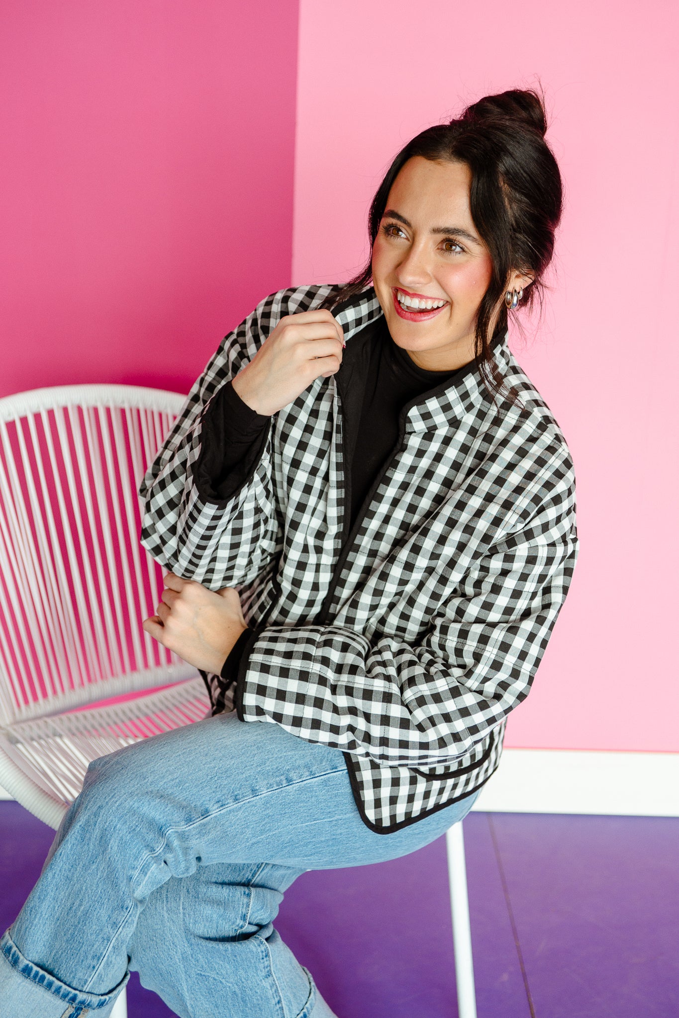 Opal Gingham Jacket - Black + White