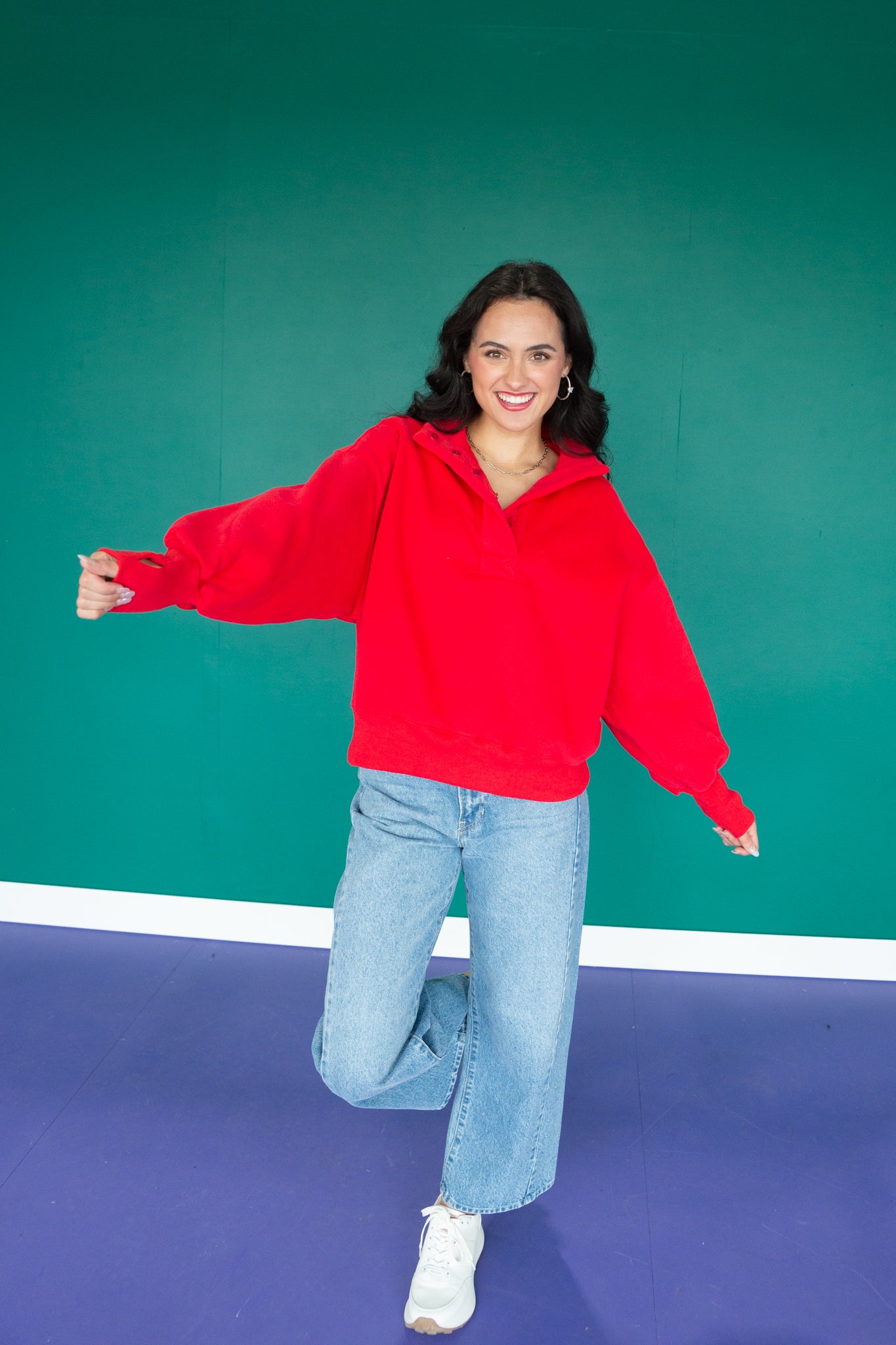 Izzy Button Pullover - True Red