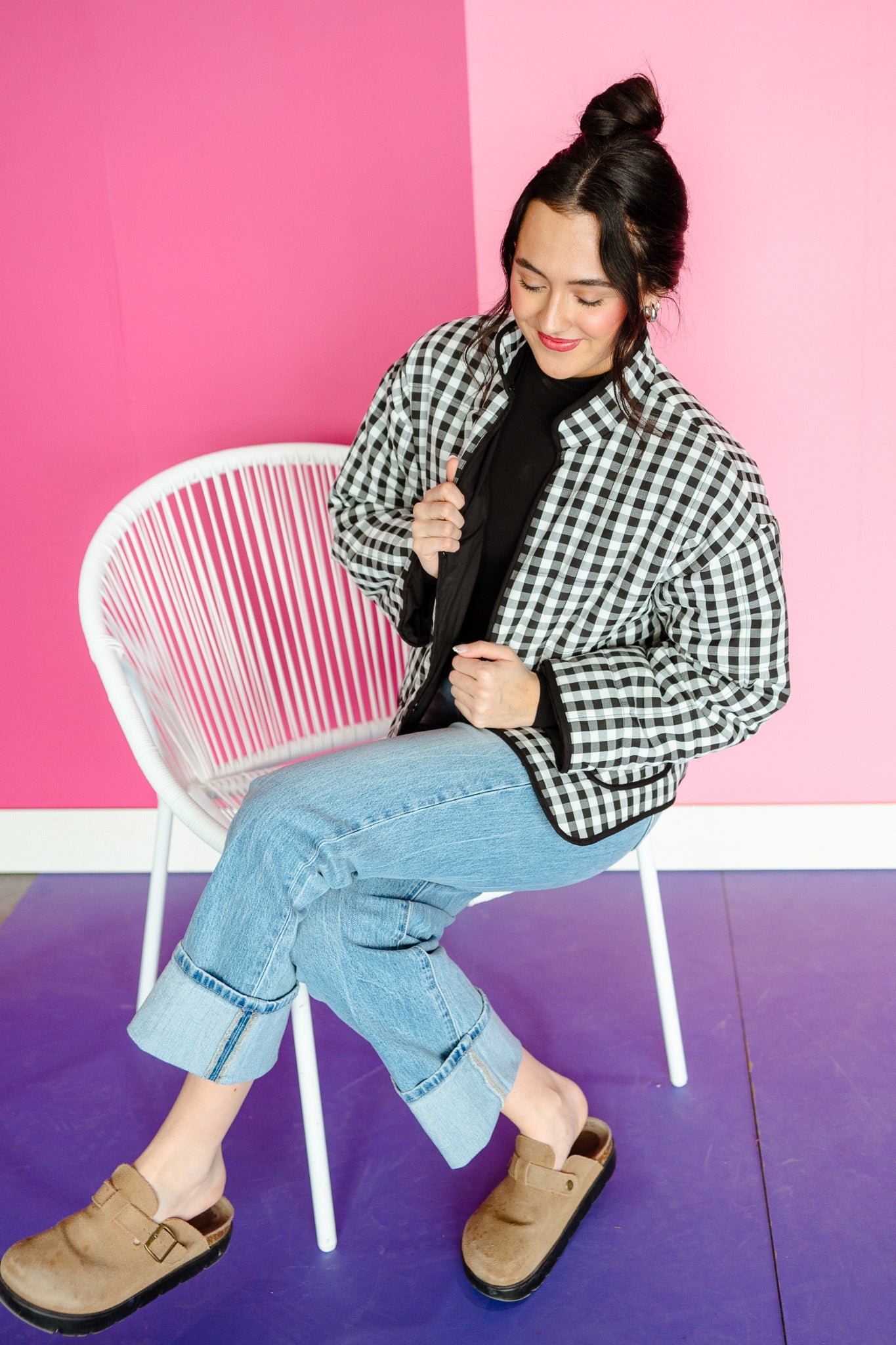 Opal Gingham Jacket - Black + White
