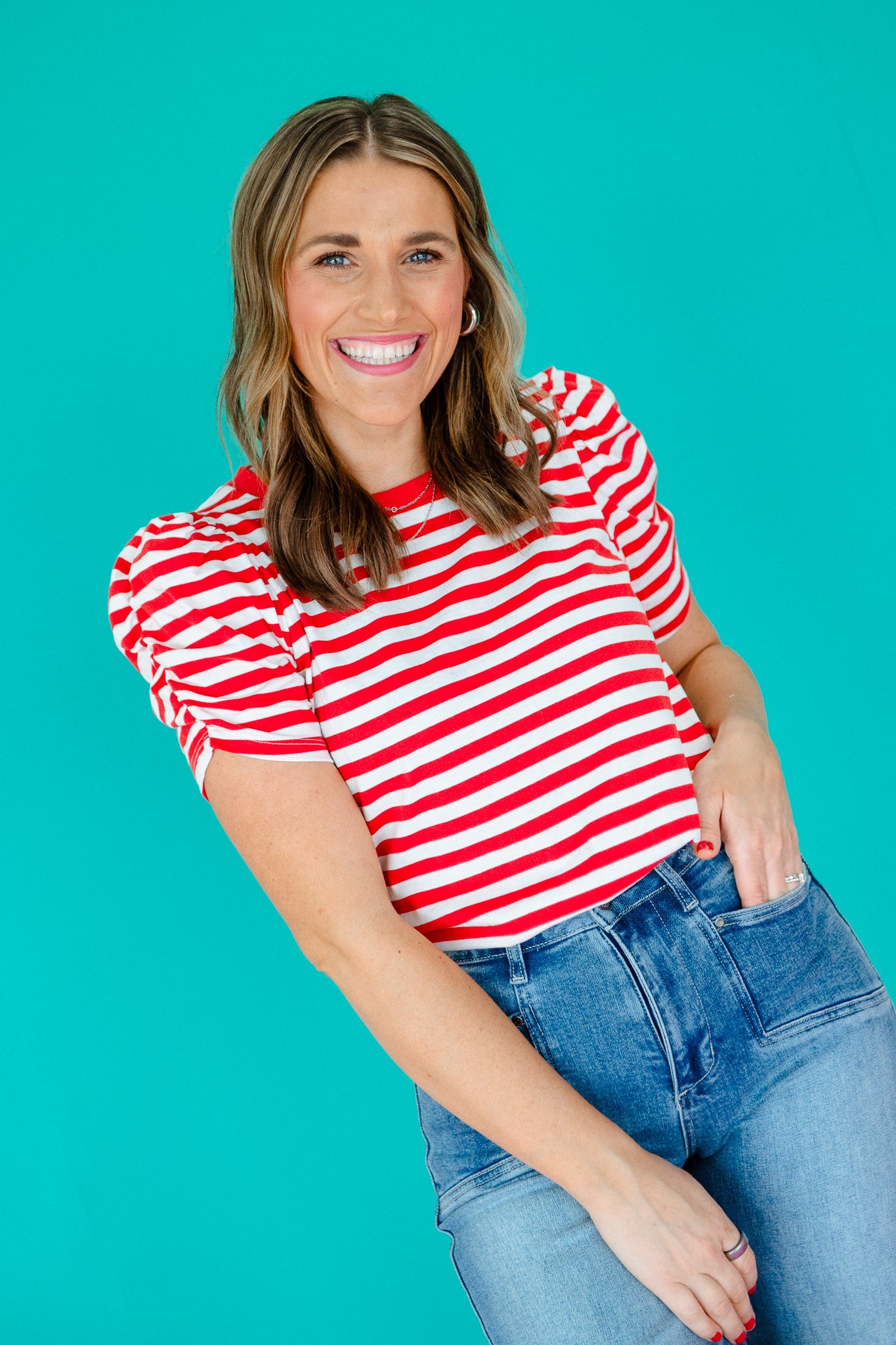 Chloe Ruched Sleeve Tee - True Red