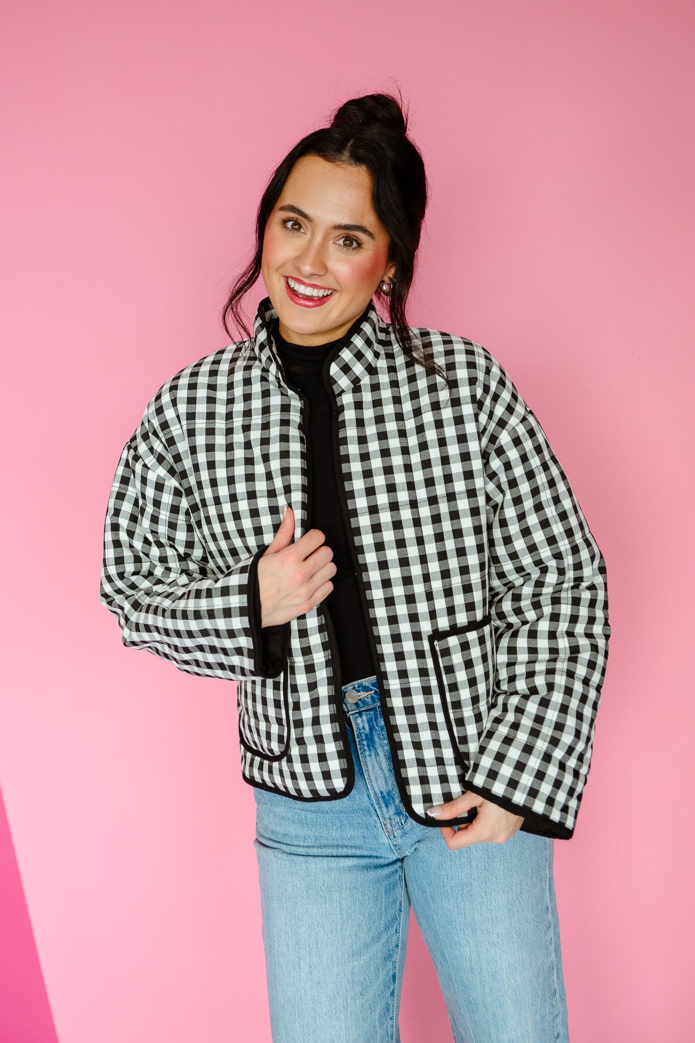 Opal Gingham Jacket - Black + White