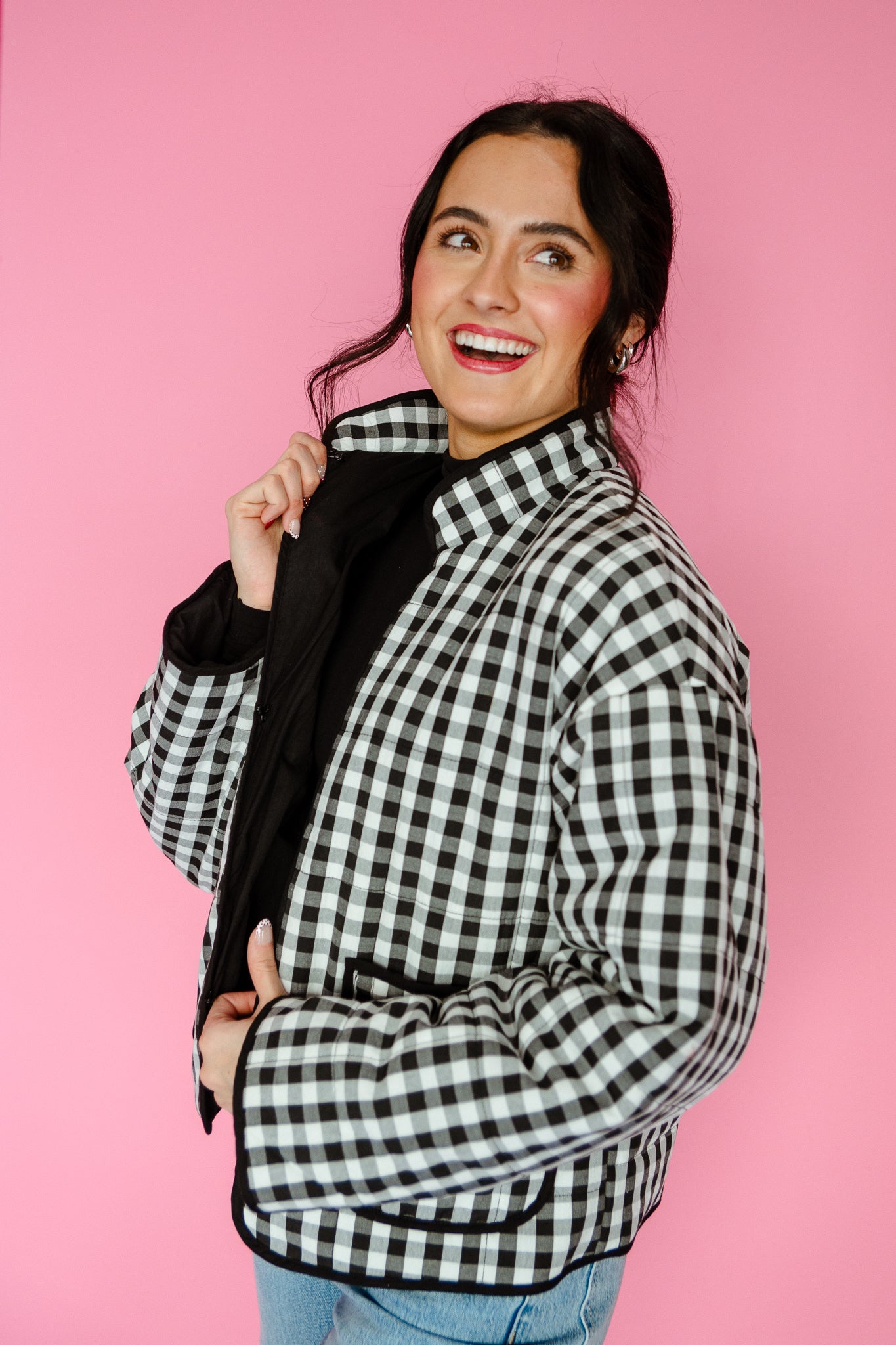 Opal Gingham Jacket - Black + White