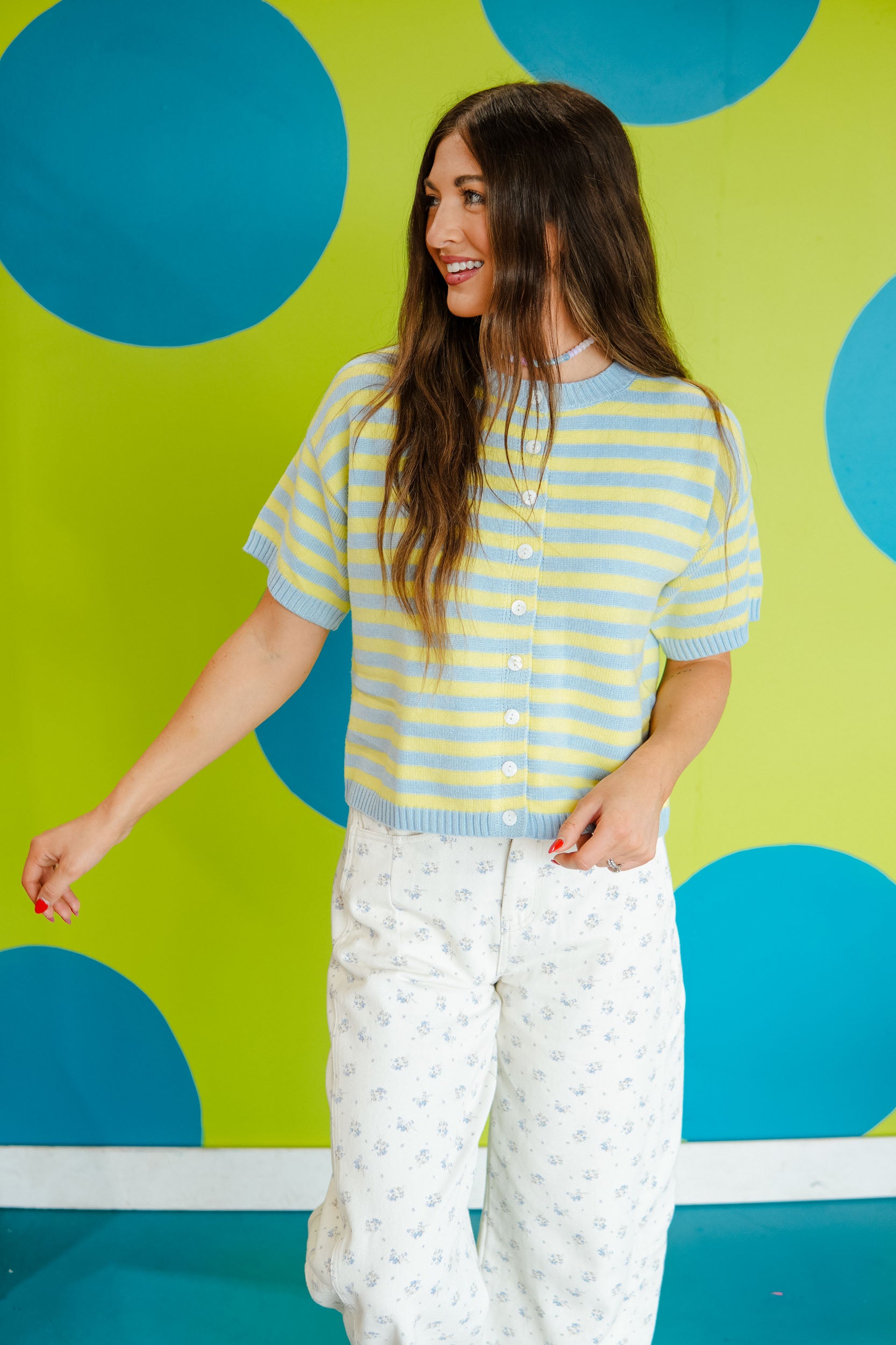 Hay There Striped Cardigan - Powder Blue + Cool Yellow